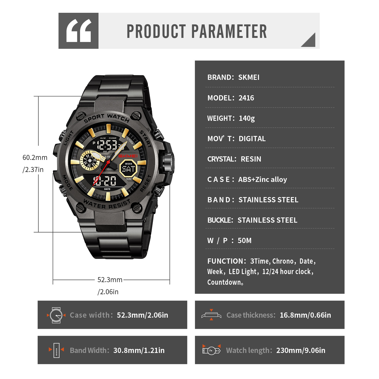 Skmei 2416 watches wholesale manufacturer digital watch 