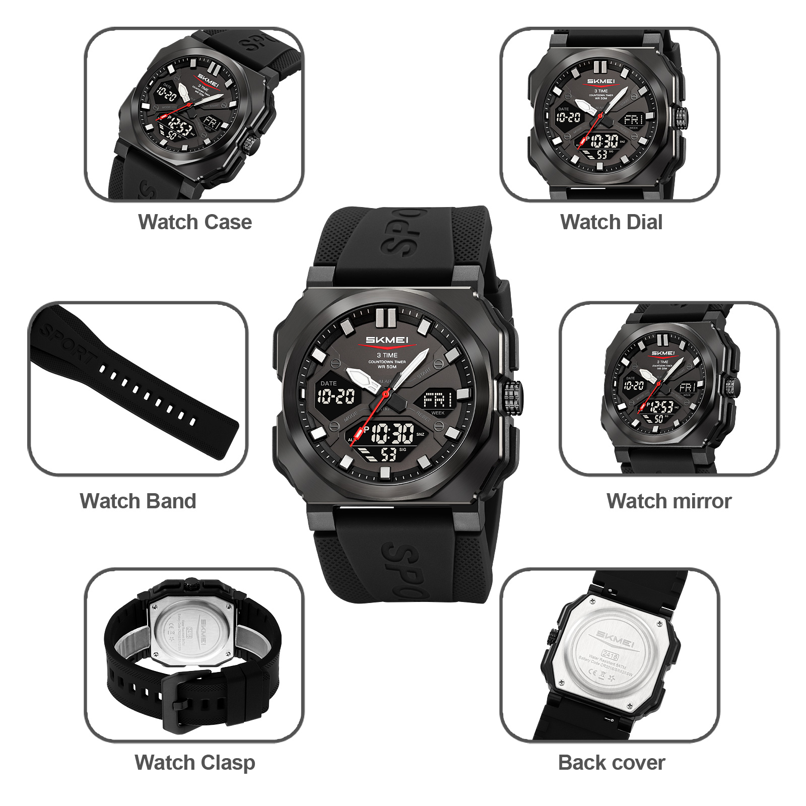 SKMEI 2418 Watch Waterproof Mens Analog Digital Electronic 