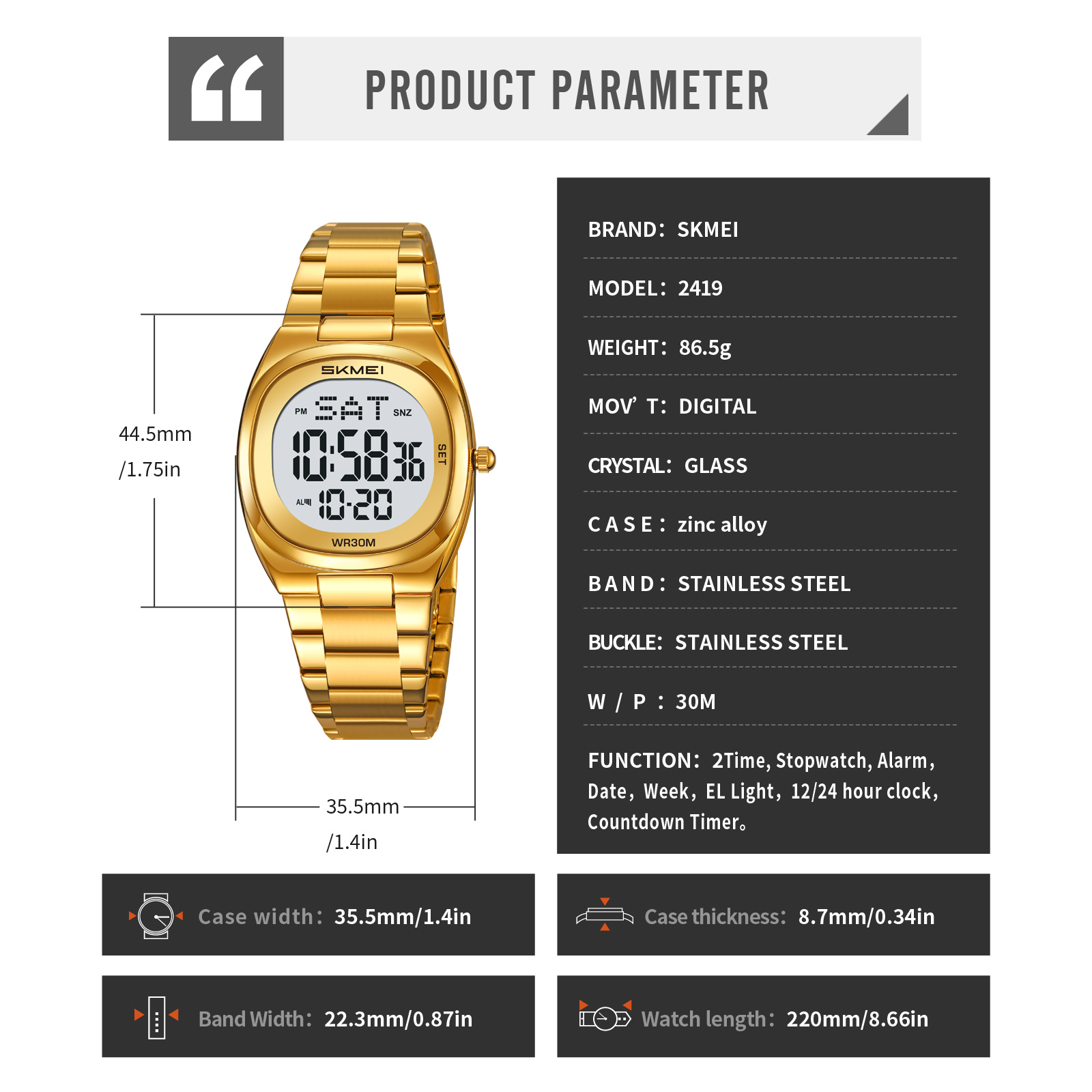 SKMEI 2419 Unisex Size Wholesale Customize Waterproof Digital Watch Men Women