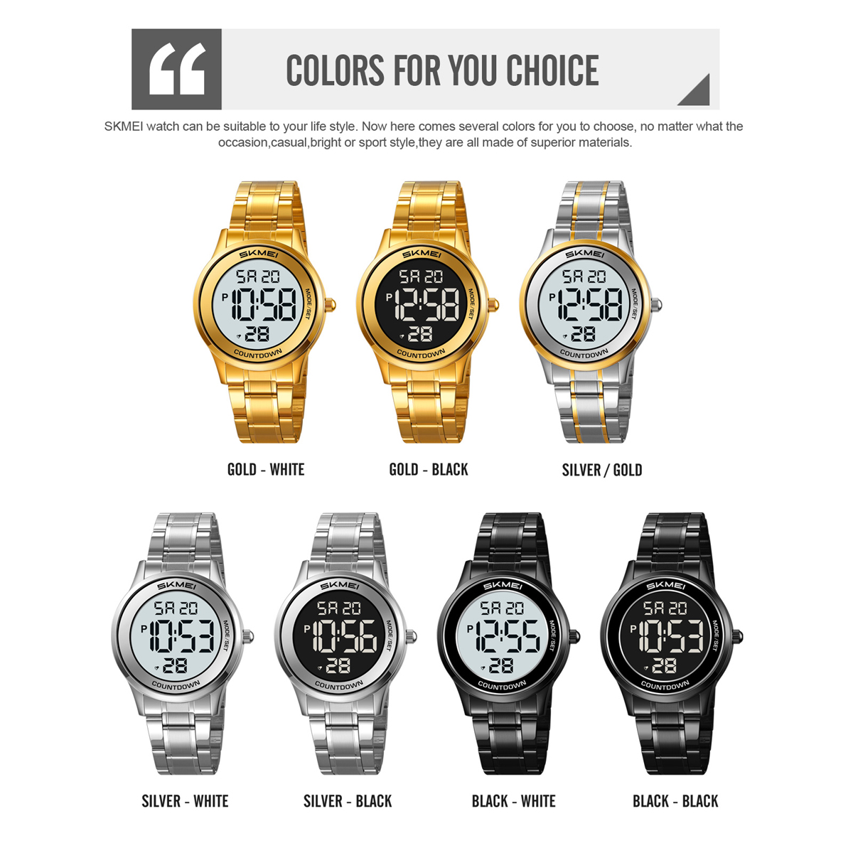 Skmei 2425 Classic Gents Digital Watch Stainless Steel Band