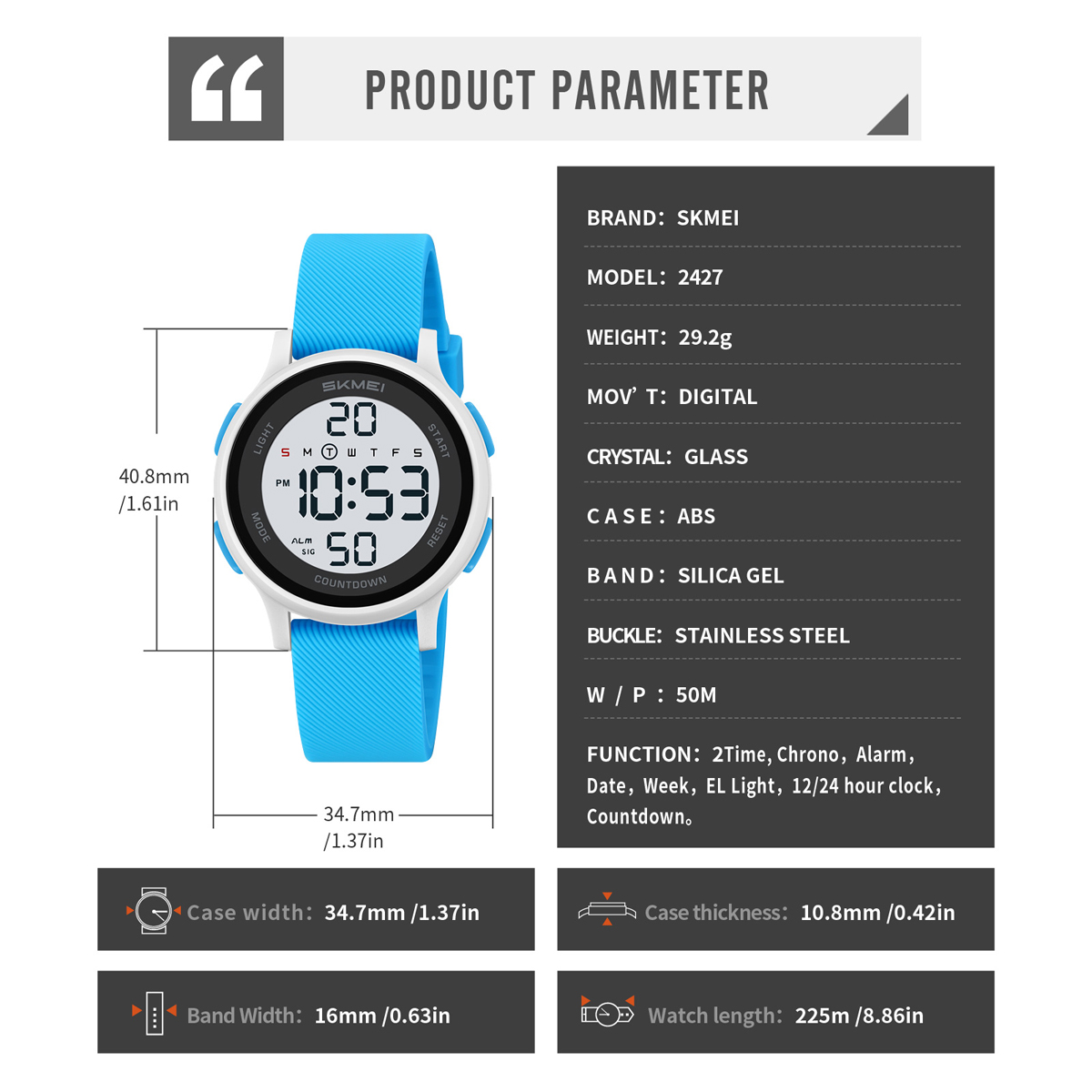 SKMEI 2427 Brand Trendy Kids Watch Sport Digital 