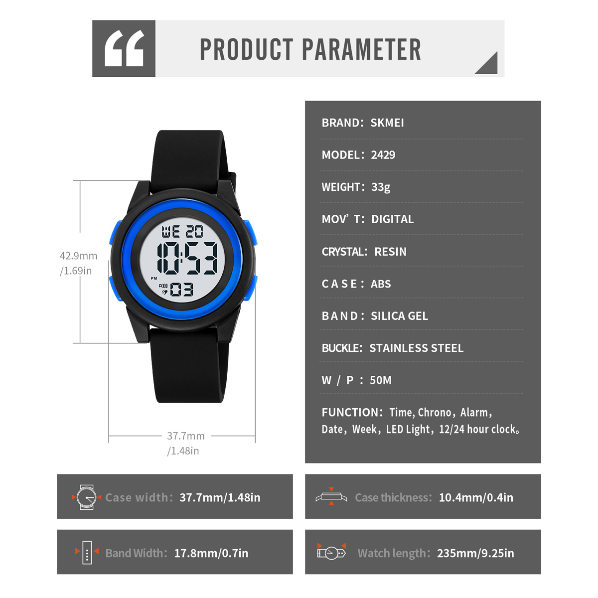 Skmei 2429 classic custom brand unisex kids digital watch