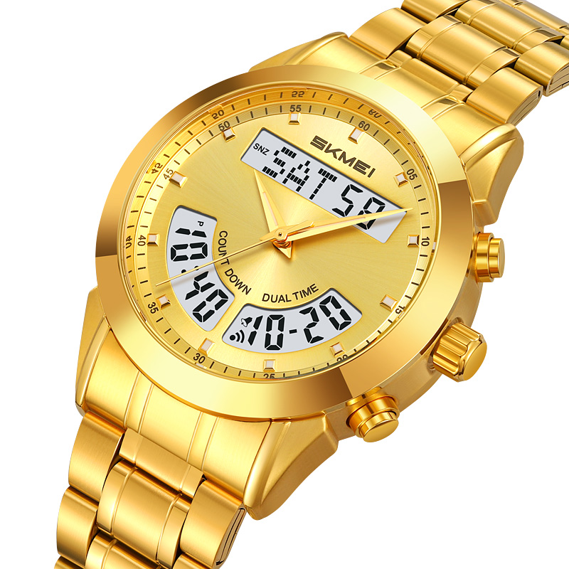 SKMEI 2445 Men's Luxury Stainless Steel Wristwatch Analog-Digital Dual Time