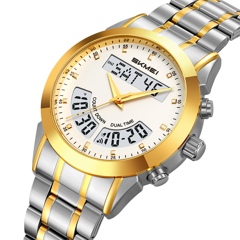 SKMEI 2445 Men's Luxury Stainless Steel Wristwatch Analog-Digital Dual Time