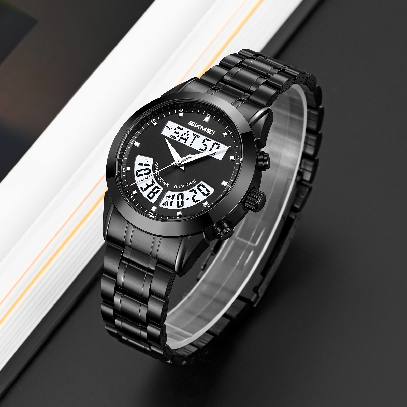 SKMEI 2445 Men's Luxury Stainless Steel Wristwatch Analog-Digital Dual Time