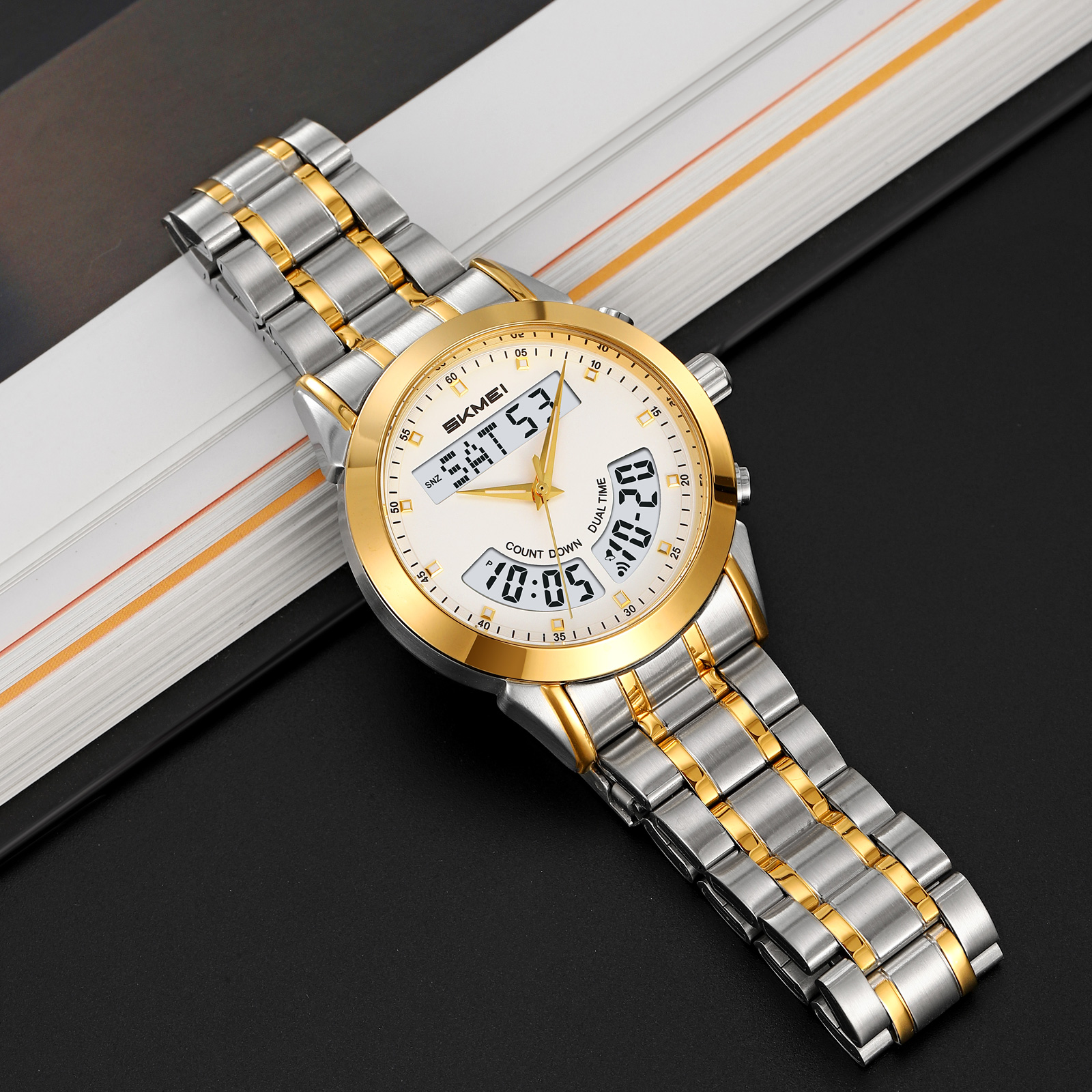 SKMEI 2445 Men's Luxury Stainless Steel Wristwatch Analog-Digital Dual Time