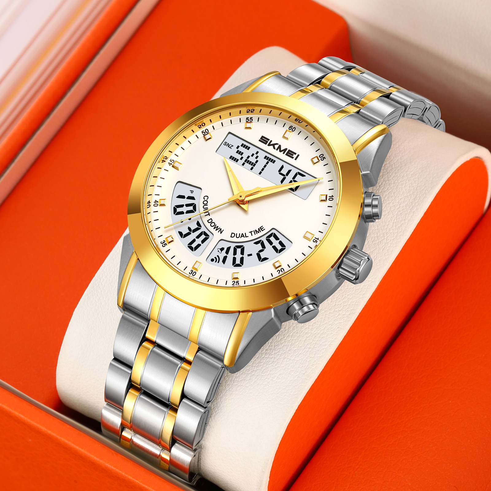 SKMEI 2445 Men's Luxury Stainless Steel Wristwatch Analog-Digital Dual Time