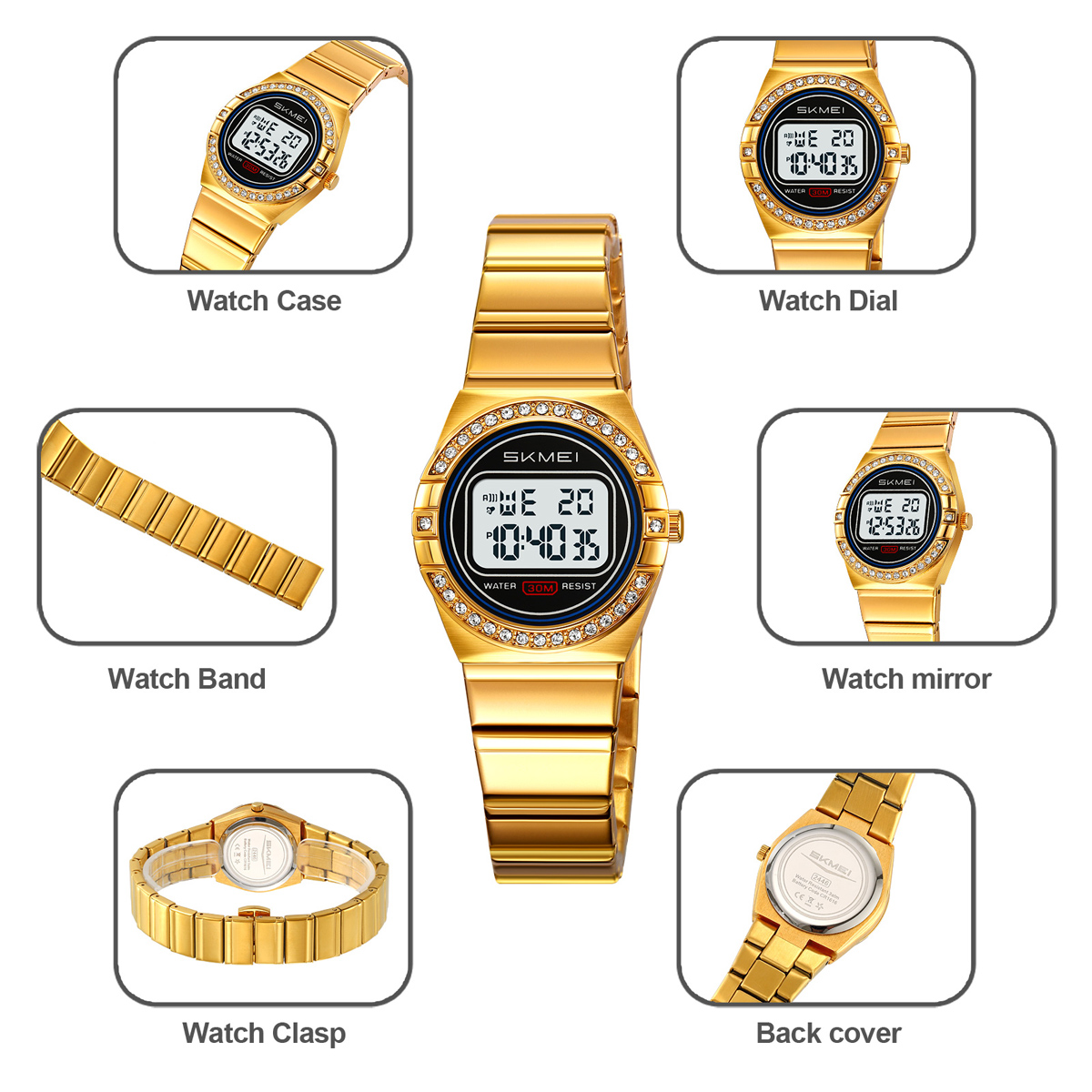 SKMEI 2446 Women's Sport Stainless Steel Band Digital Watch