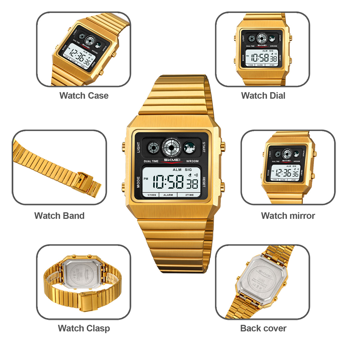 SKMEI 2450 Digital Display Stainless Steel Strap Watch