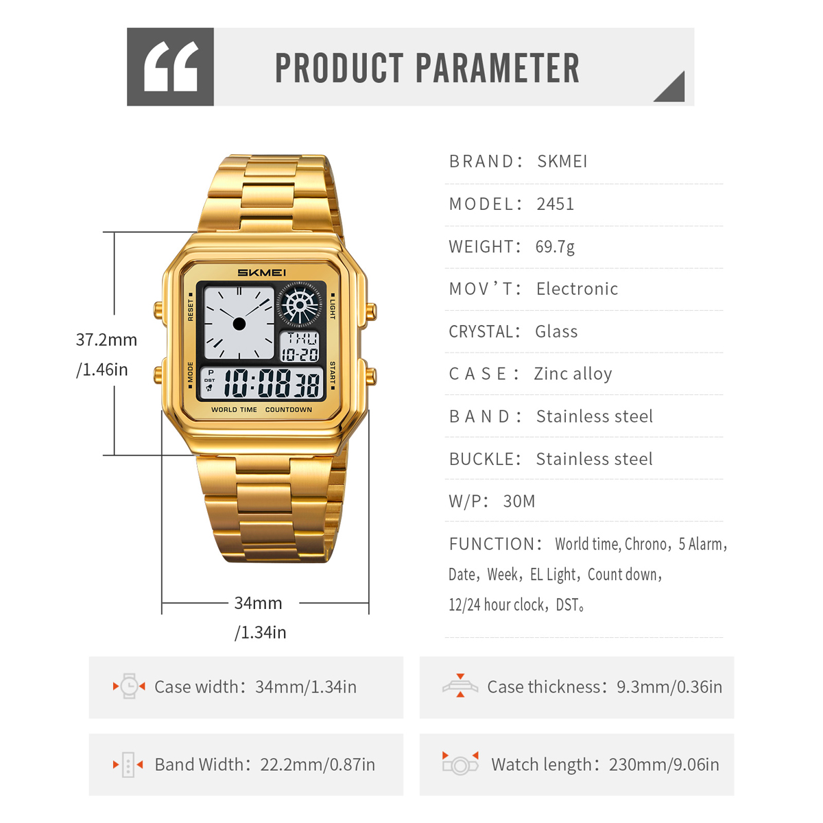 SKMEI 2451 Good Quality Hot Selling Factory Wholesale Multifunction Digital Watch
