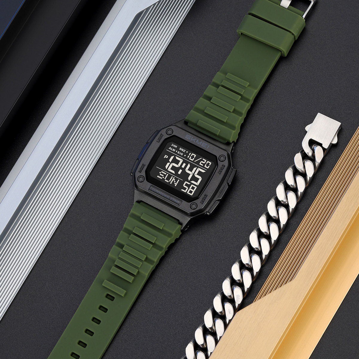 SKMEI 2456 Army Green Electronic Bracelet Watch