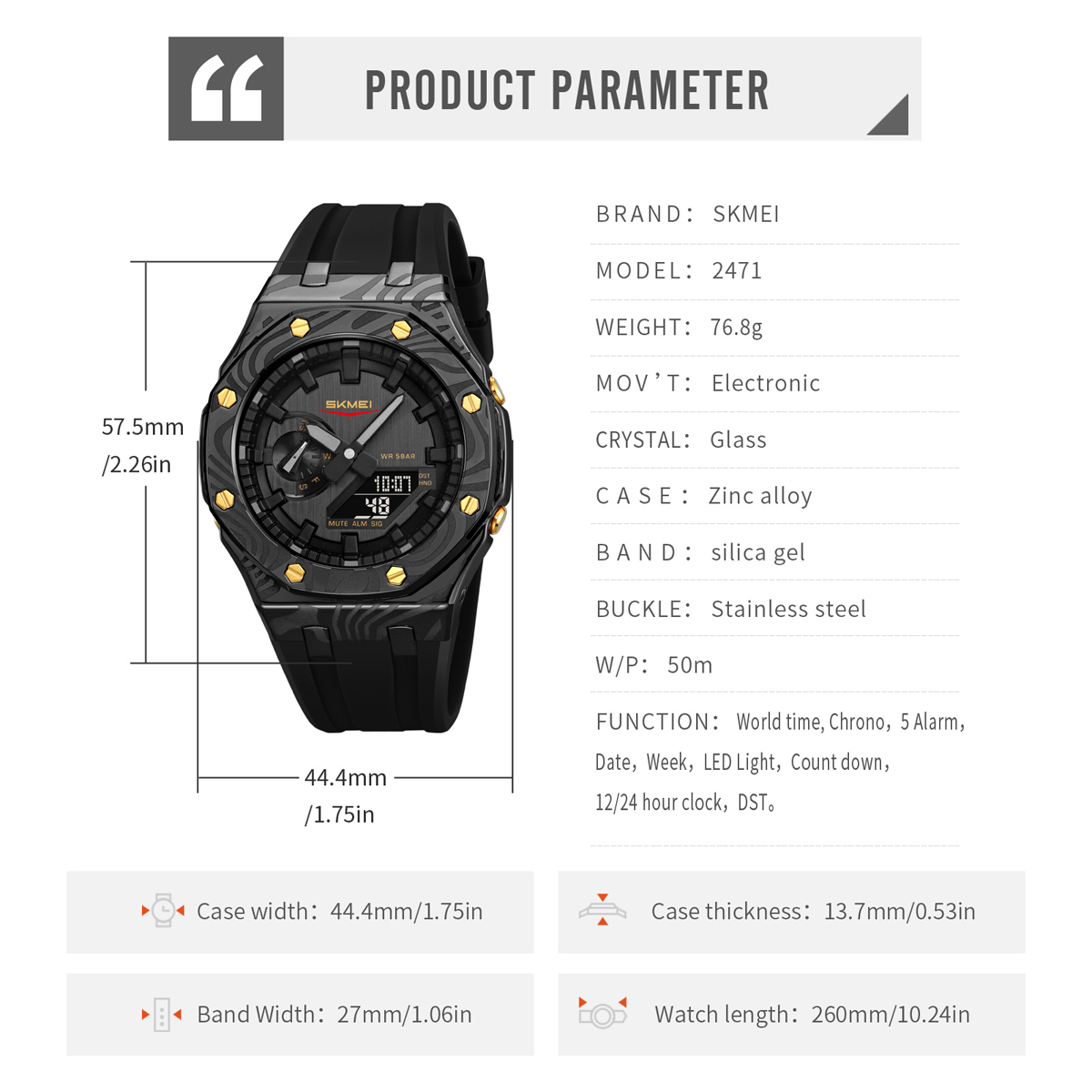 Direct Factory Skmei 2471 New Unique Design Dual Time Digital Watch 