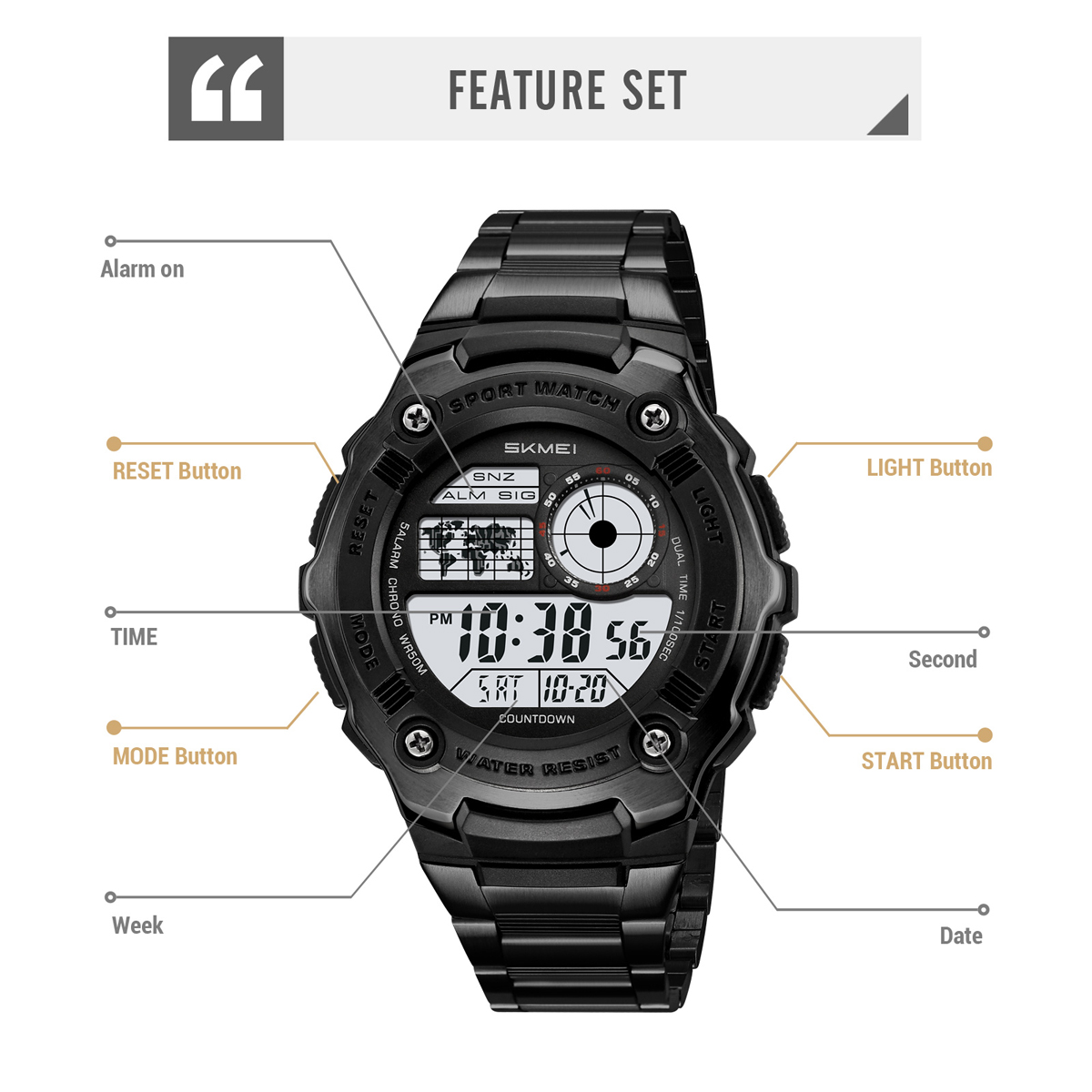 SKMEI 2473 Luxury Business Mens Digital Watch Fashion Electronic