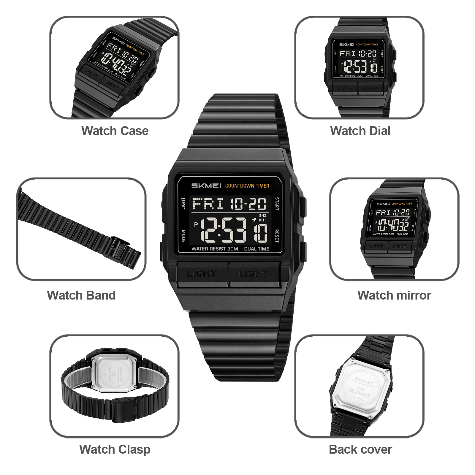 SKMEI 2475 Men's Simple Wristwatch Waterproof Alarm Luminous Spring Band