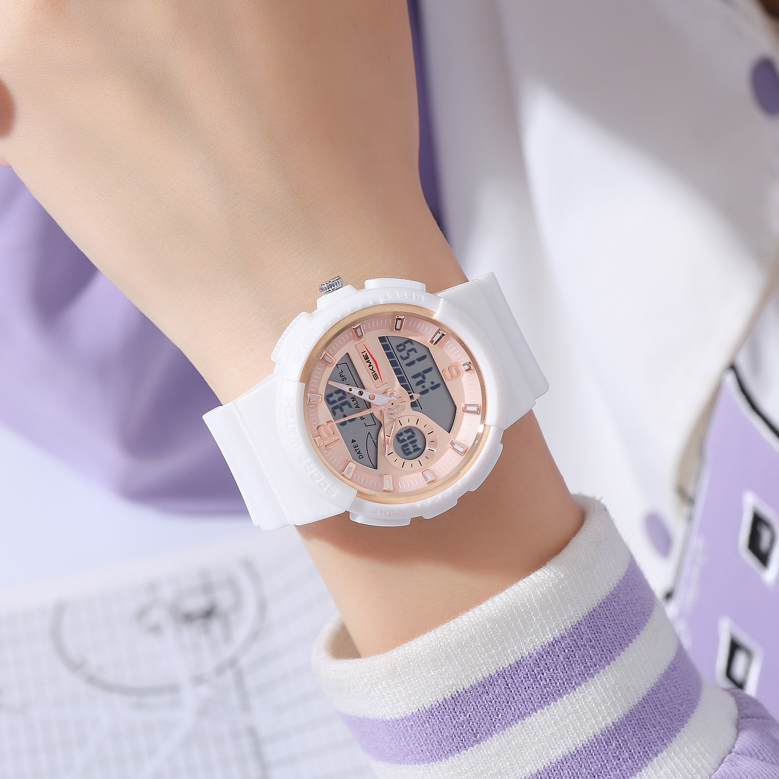 SKMEI 2477 Female Waterproof Chronograph Design Analog Digital Watches 