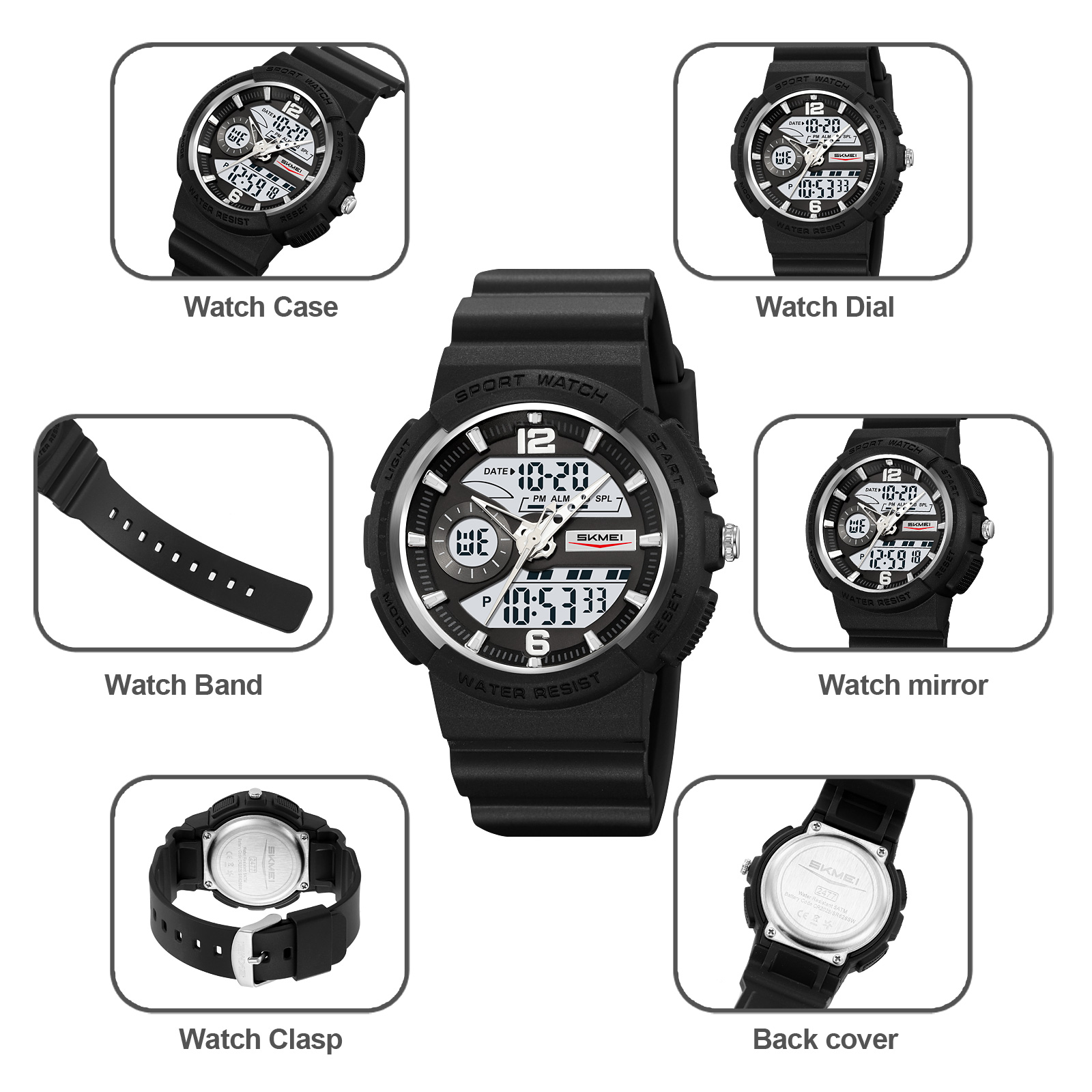 SKMEI 2477 Female Waterproof Chronograph Design Analog Digital Watches 