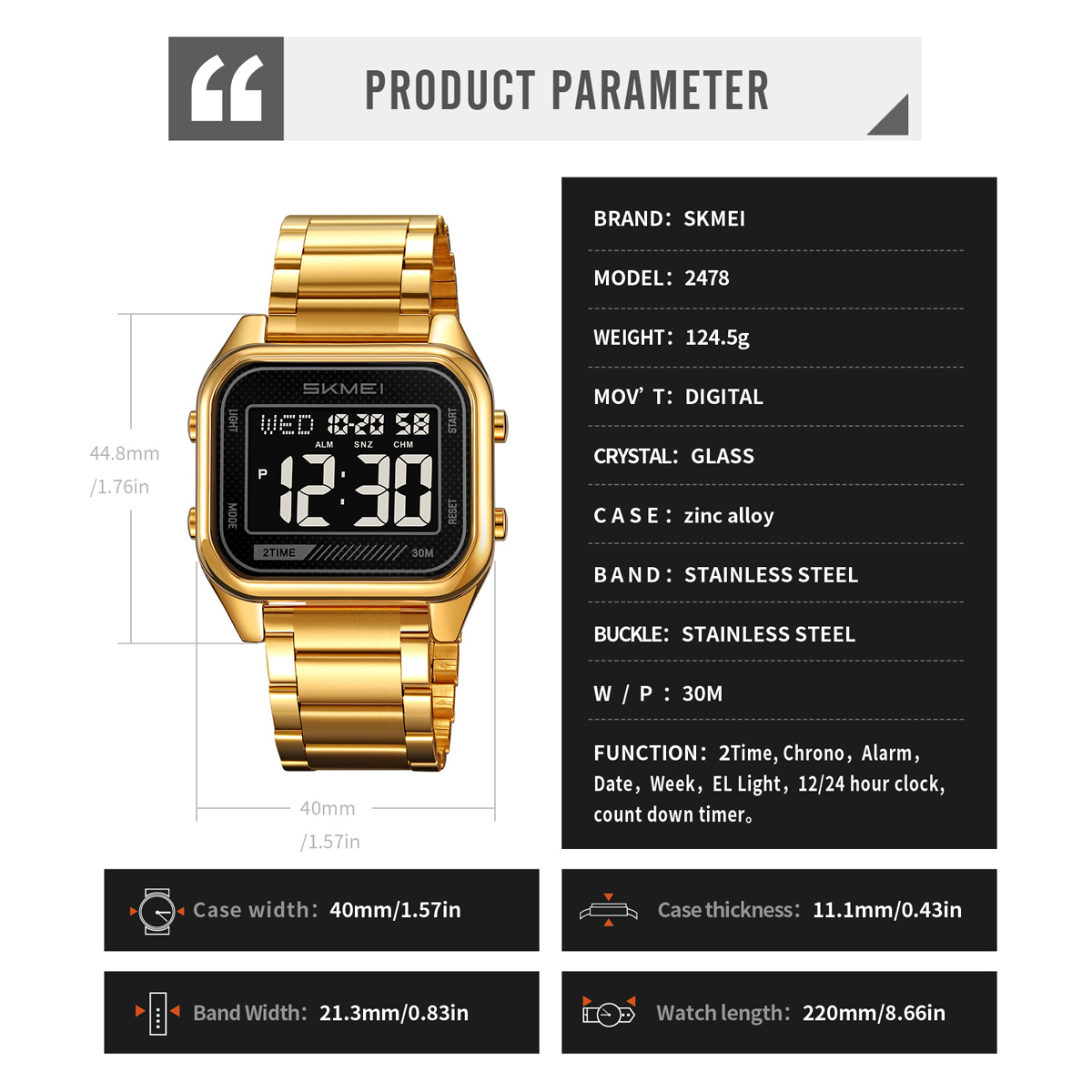  Skmei 2478 Sport Digital Watch Waterproof 30 Meters Wristwatch