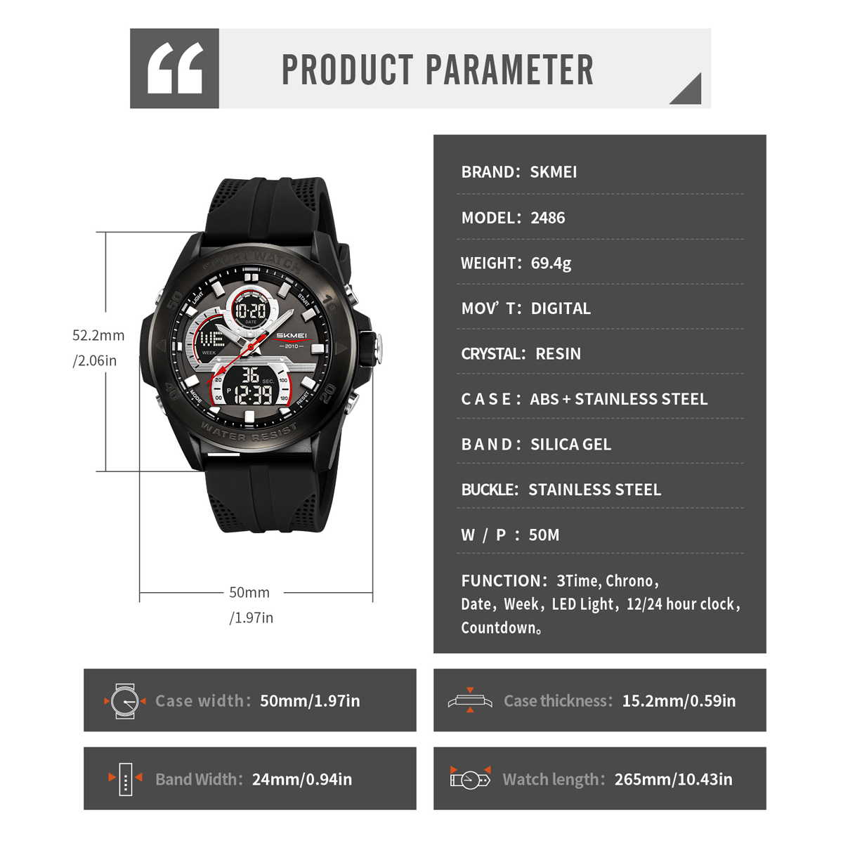 Skmei 2486  Hot Sell Man Digital Watch 