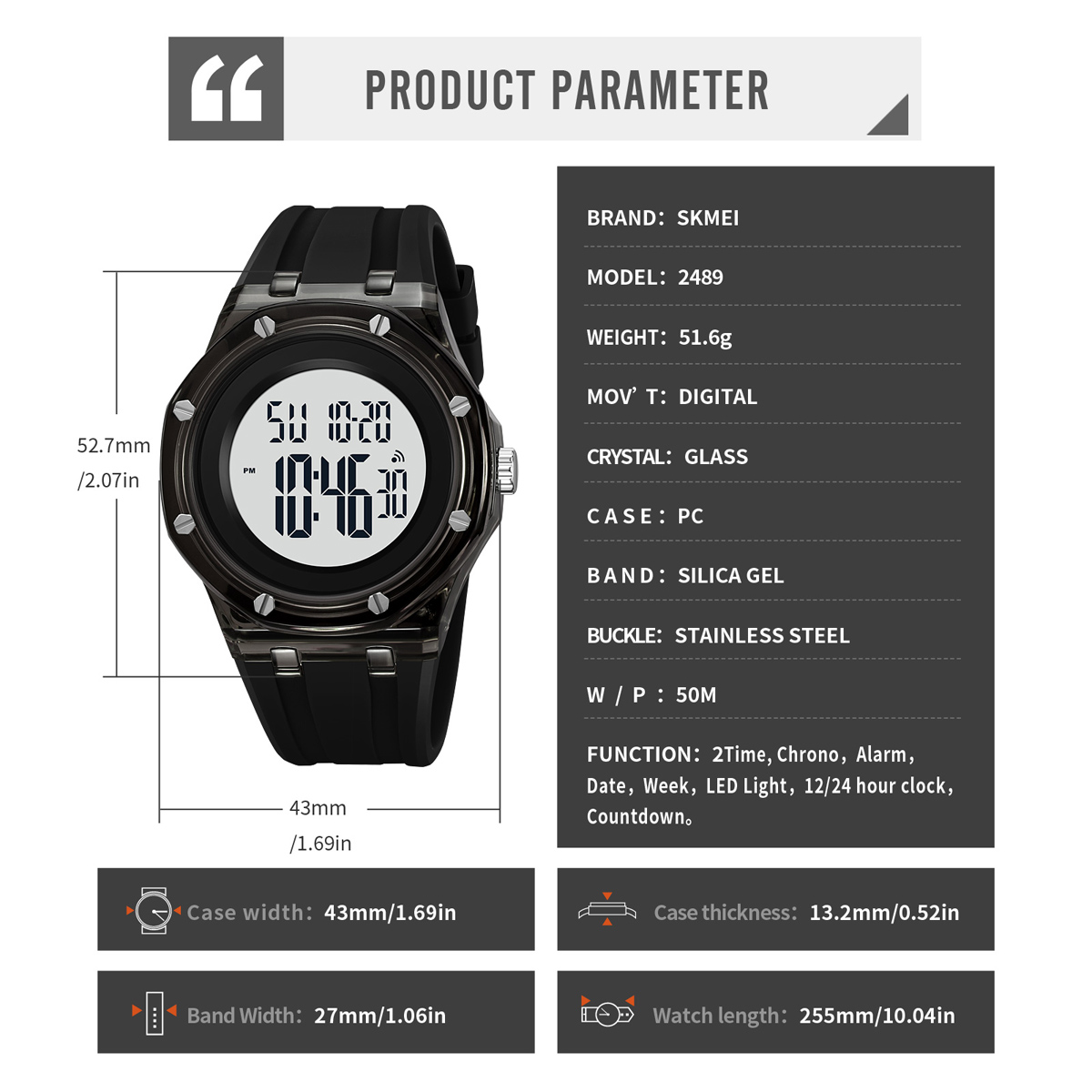 SKMEI 2489 Sport Outdoor Silicone Strap Watch