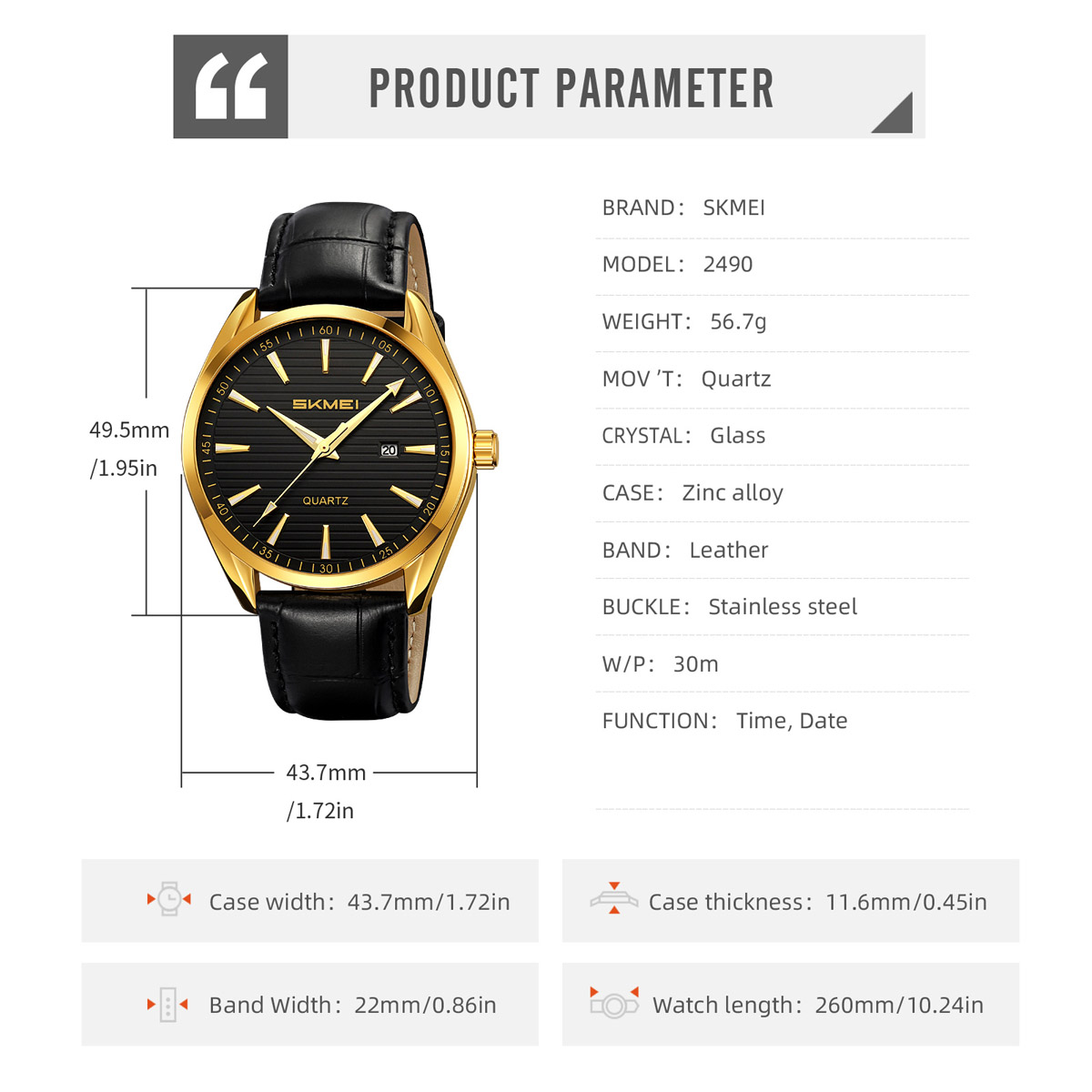 Skmei 2490 Wrist Quartz Watches for Men