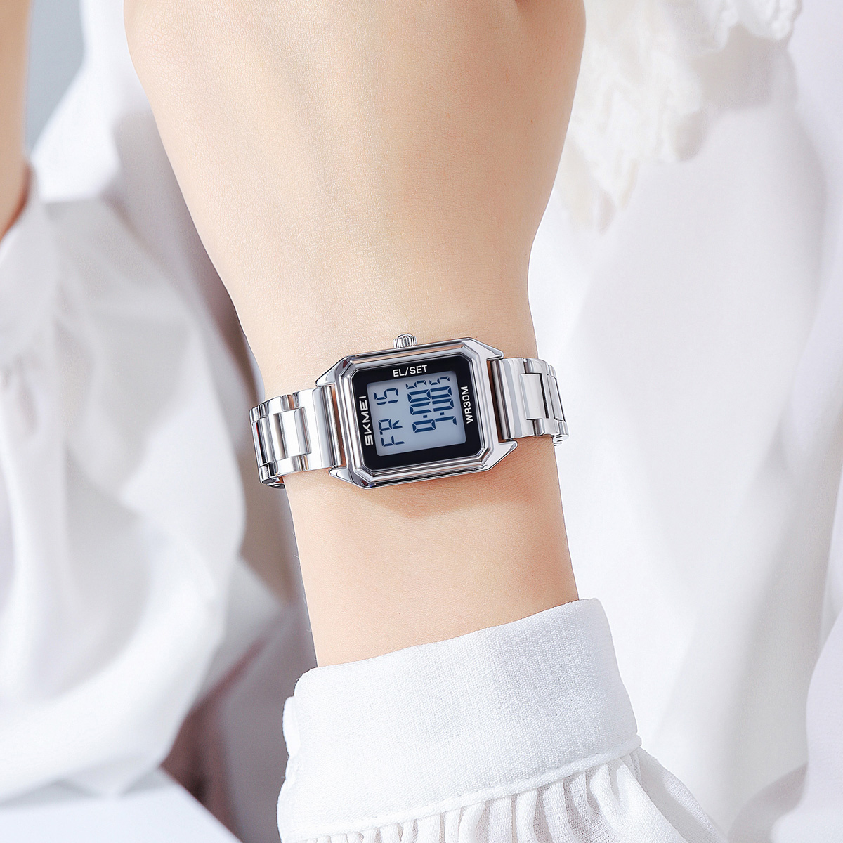 SKMEI 2493 Lady Stainless Steel Strap Women Digital Watch 