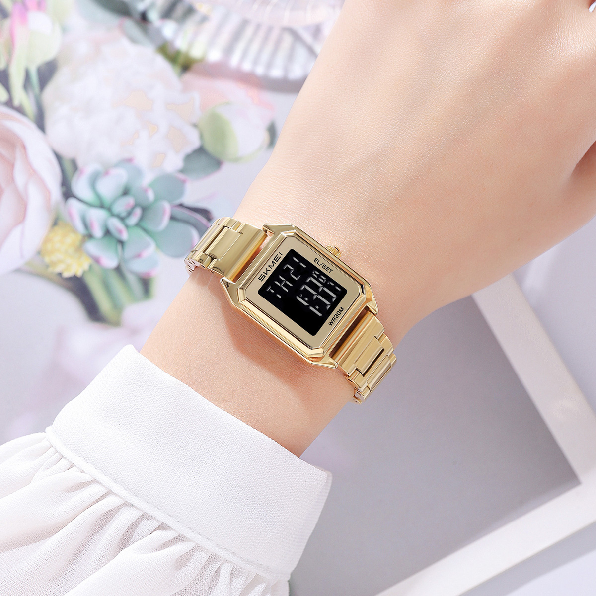 SKMEI 2493 Lady Stainless Steel Strap Women Digital Watch 