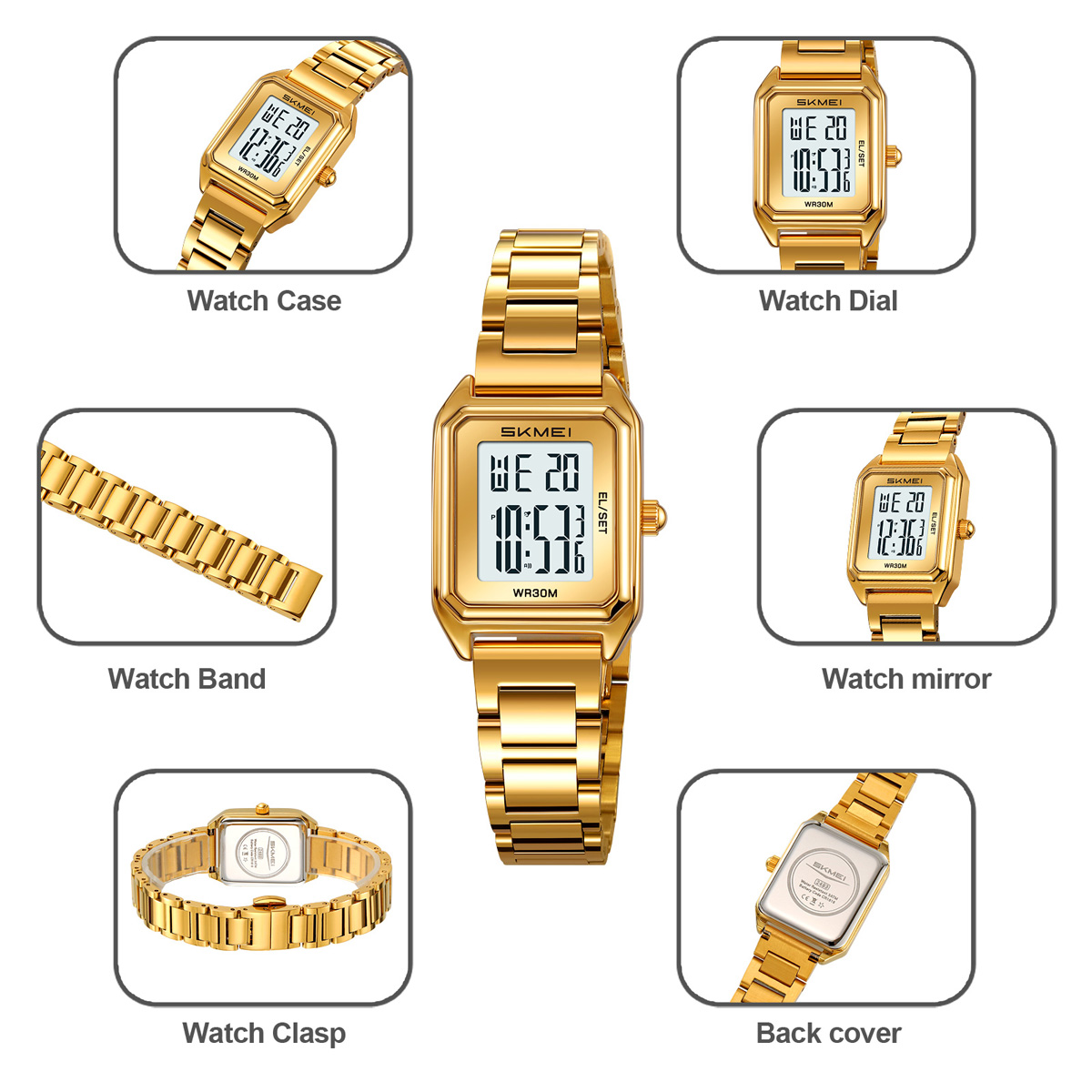 SKMEI 2493 Lady Stainless Steel Strap Women Digital Watch 