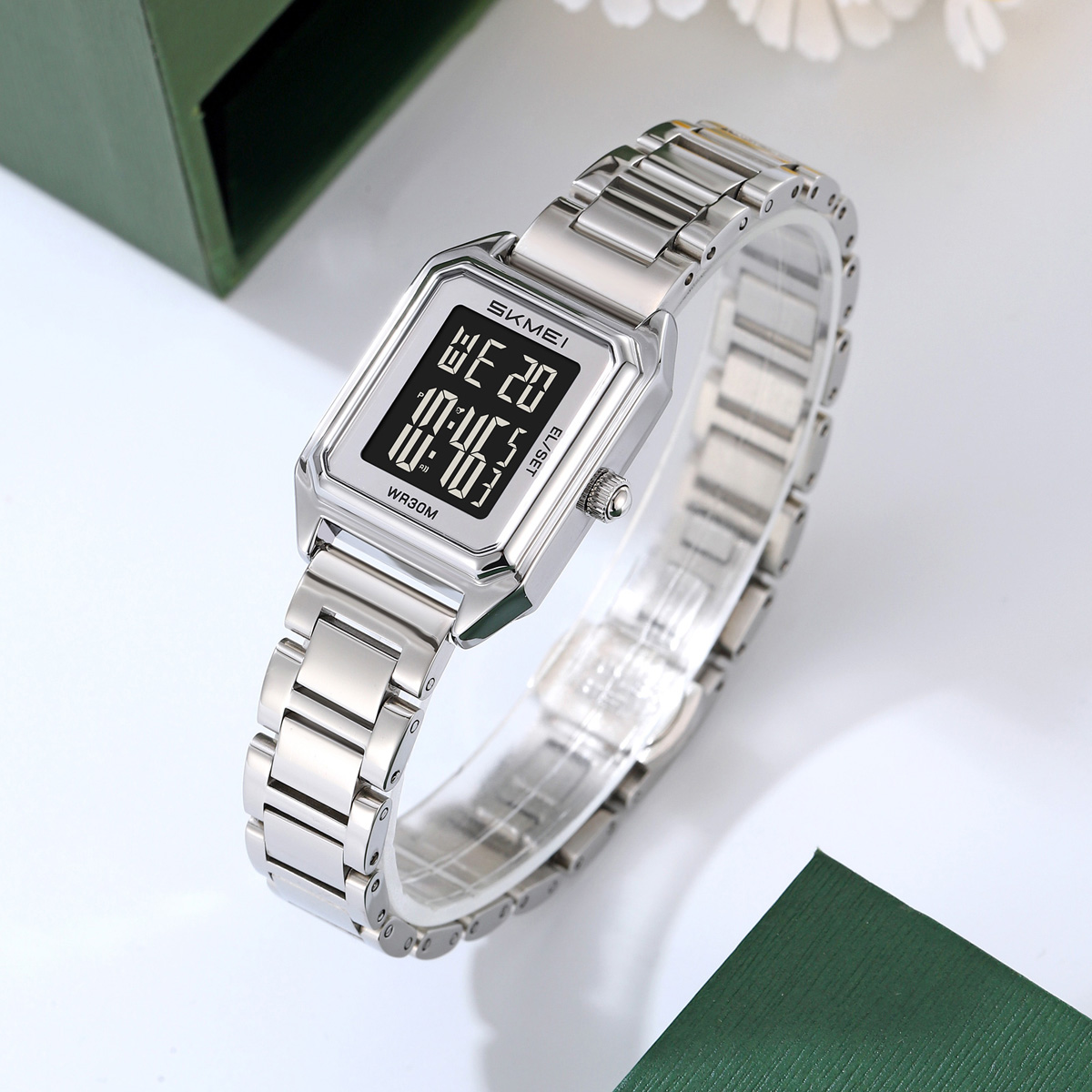 SKMEI 2493 Lady Stainless Steel Strap Women Digital Watch 