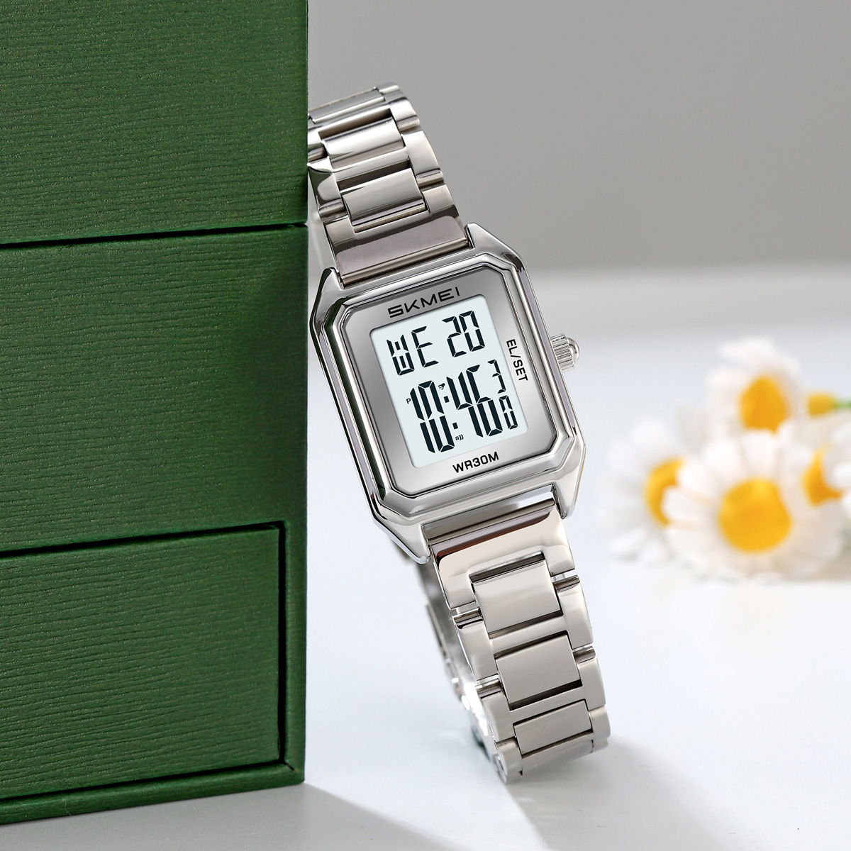 SKMEI 2493 Lady Stainless Steel Strap Women Digital Watch 