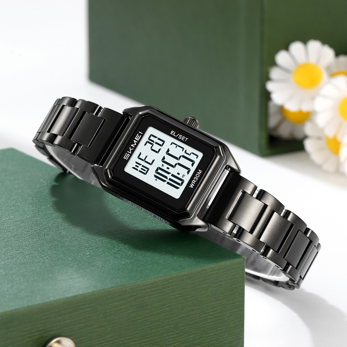 SKMEI 2493 Lady Stainless Steel Strap Women Digital Watch 