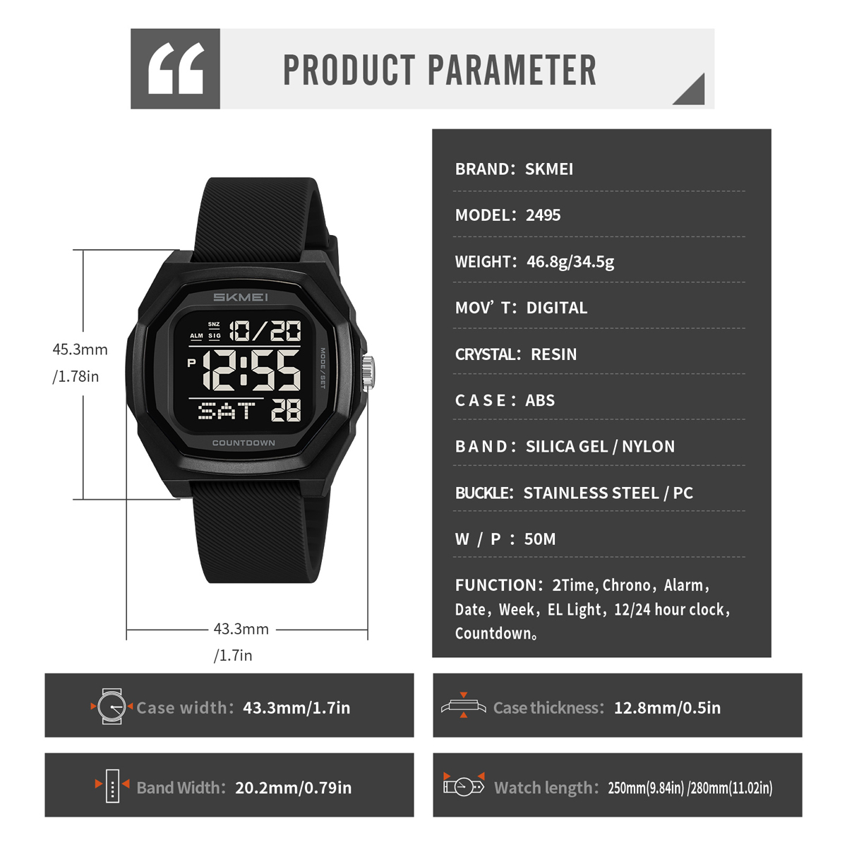 New Arrival Skmei 2495 Sport Digital Watch Waterproof 