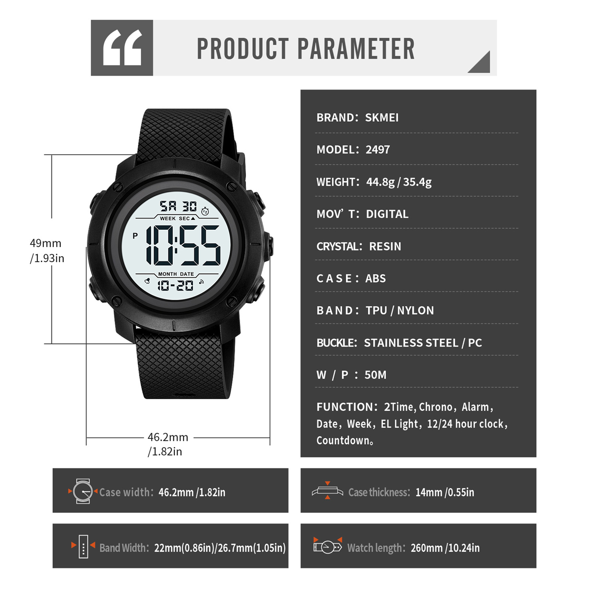 2497 Skmei Wholesale Man Digital Plastic Watches Sports Watch