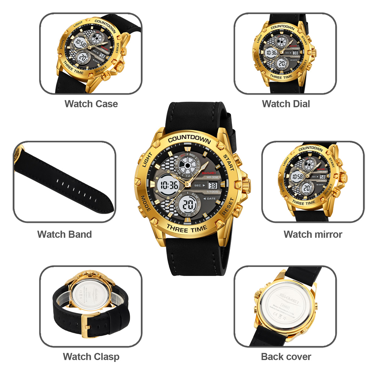 SKMEI 2502 Fashion Waterproof Dual Display Men Sport Relojes Wrist Digital Watch