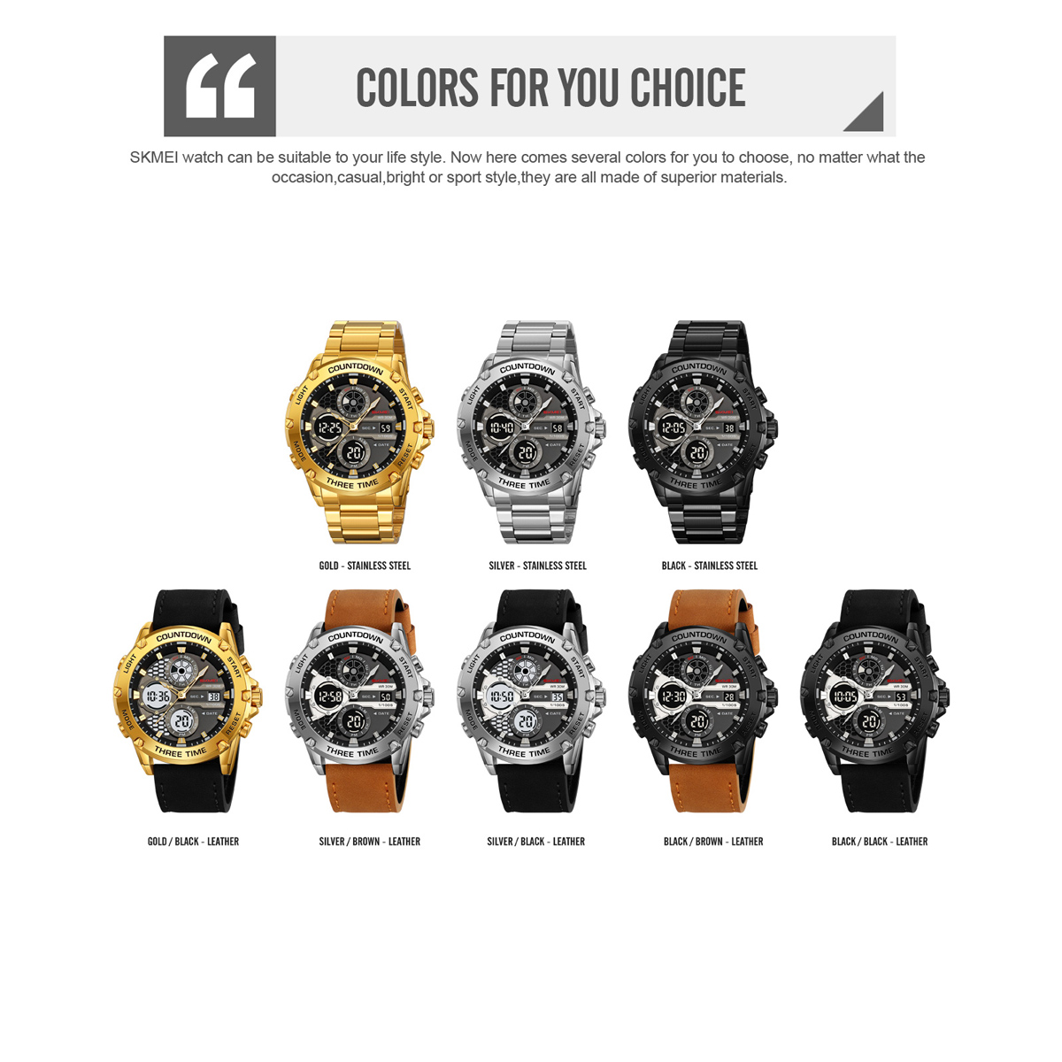 SKMEI 2502 Fashion Waterproof Dual Display Men Sport Relojes Wrist Digital Watch