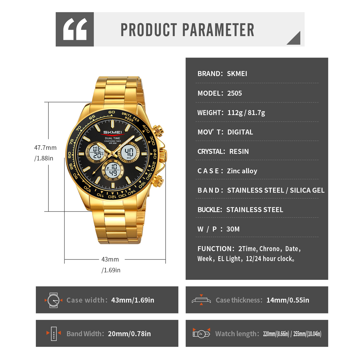OEM Accept High-quality SKMEI 2505 Watch Men Sport Digital Mens Clock 