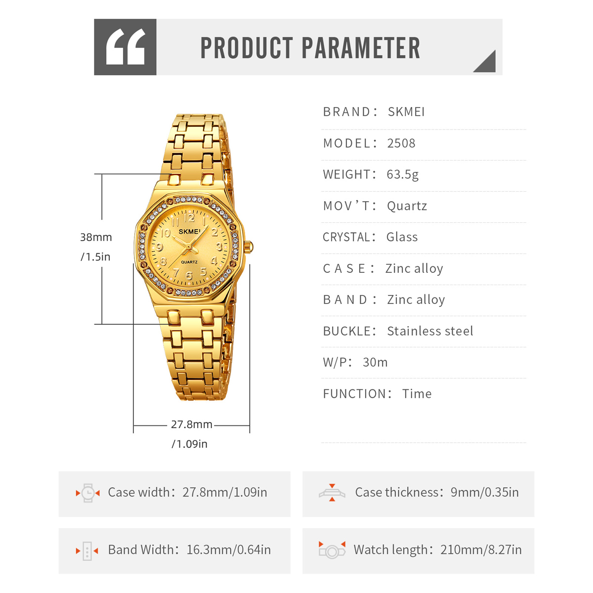 New Arrival Skmei 2508 Luxury Lady Quartz Watch 