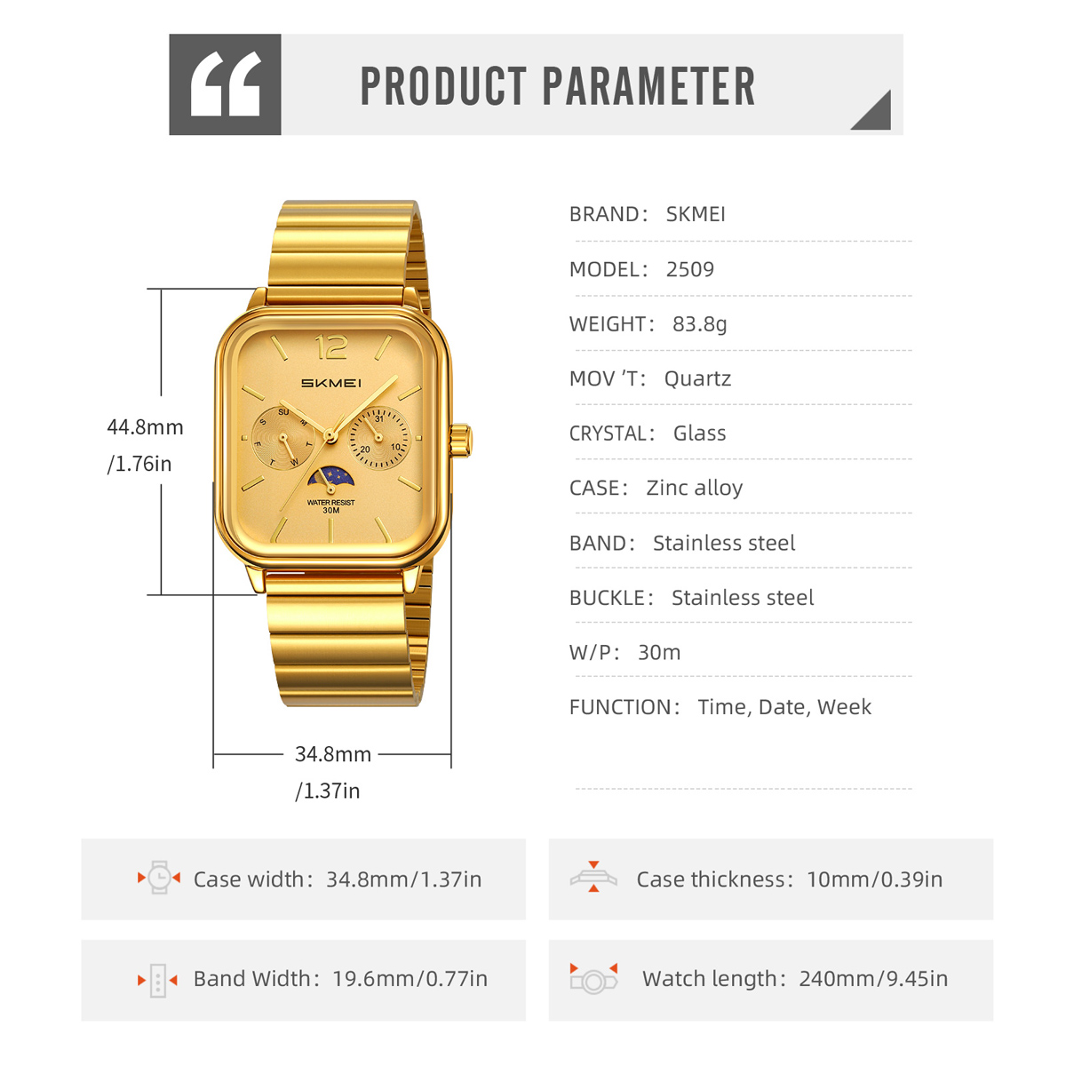 SKMEI 2509 Fashion Quartz Movement Wristwatch China Factory Manufacturer