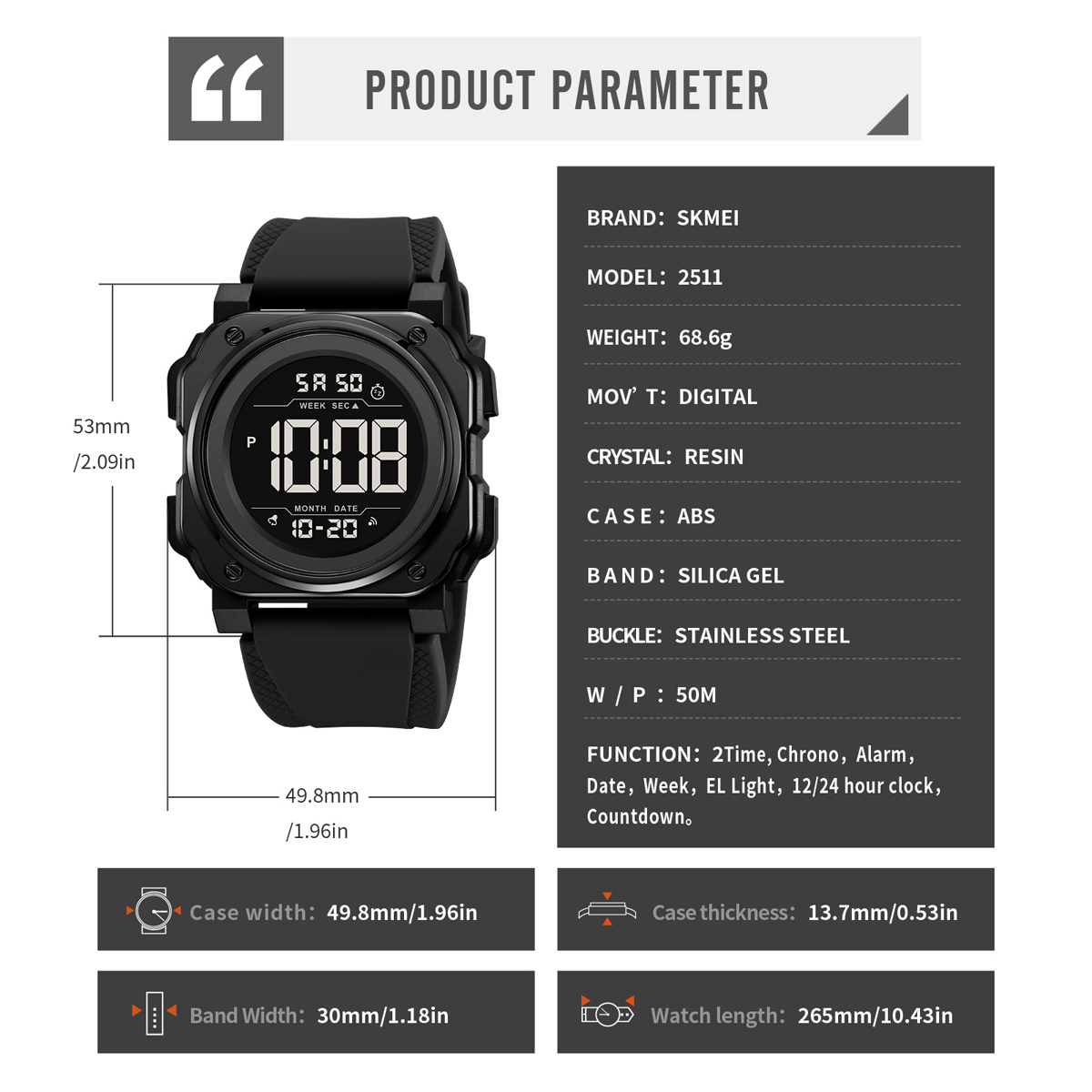 Skmei 2511 Wholesale Fashion Gents Digital Watch