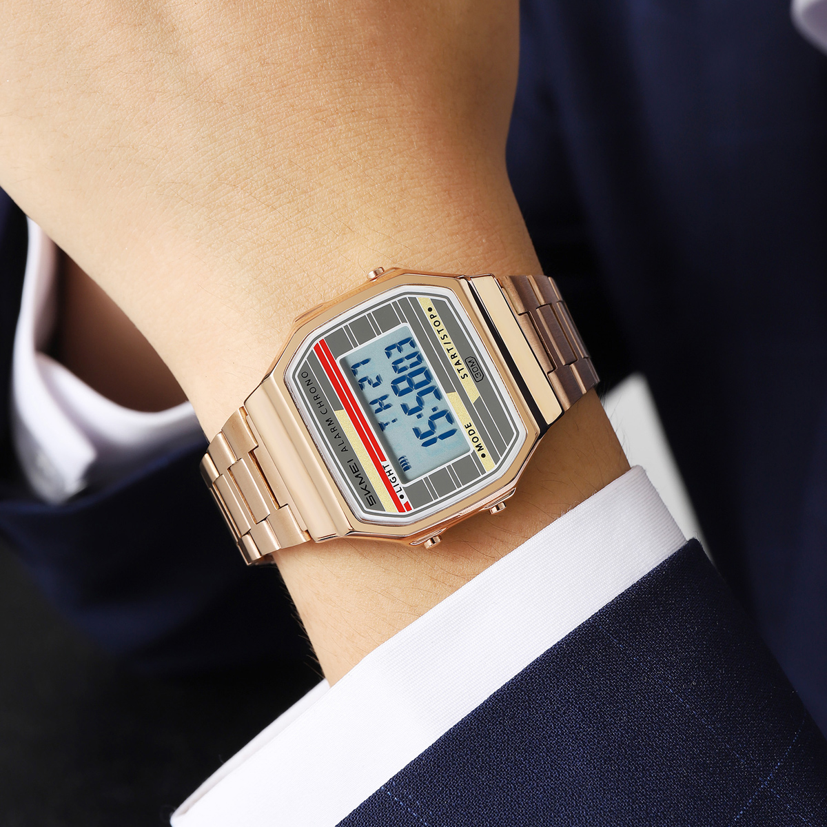 SKMEI 2514 Man Digital Watch Stainless Steel Band Water Proof Calender Watch Manufacturer