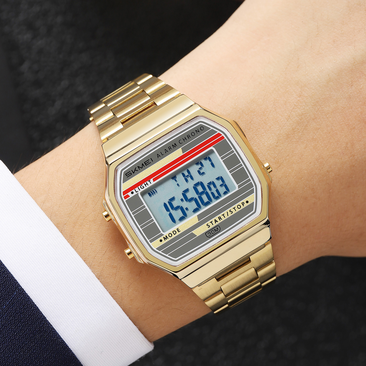 SKMEI 2514 Man Digital Watch Stainless Steel Band Water Proof Calender Watch Manufacturer