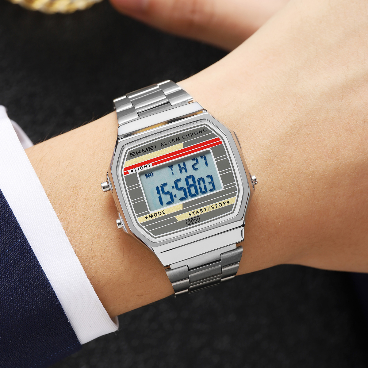 SKMEI 2514 Man Digital Watch Stainless Steel Band Water Proof Calender Watch Manufacturer