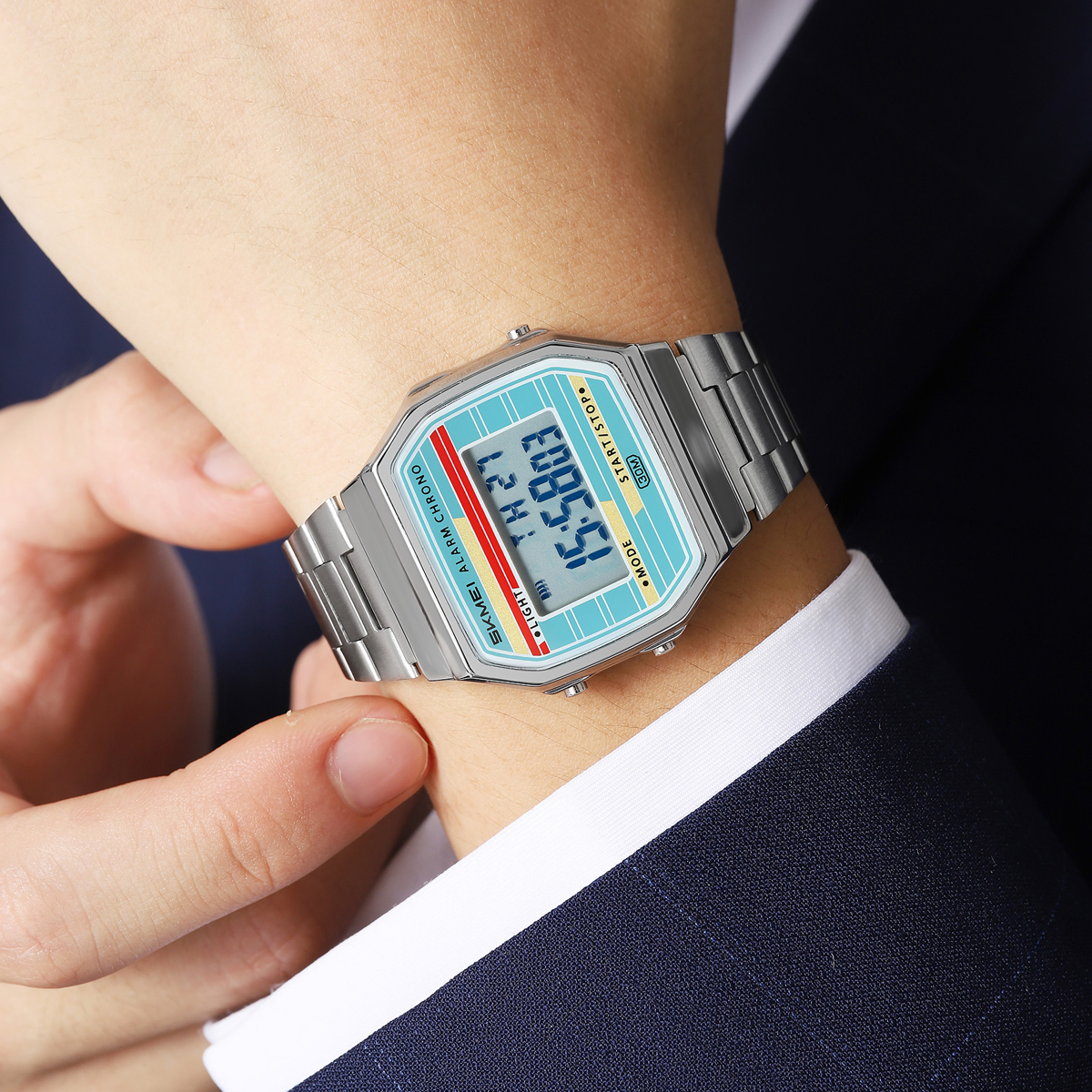 SKMEI 2514 Man Digital Watch Stainless Steel Band Water Proof Calender Watch Manufacturer