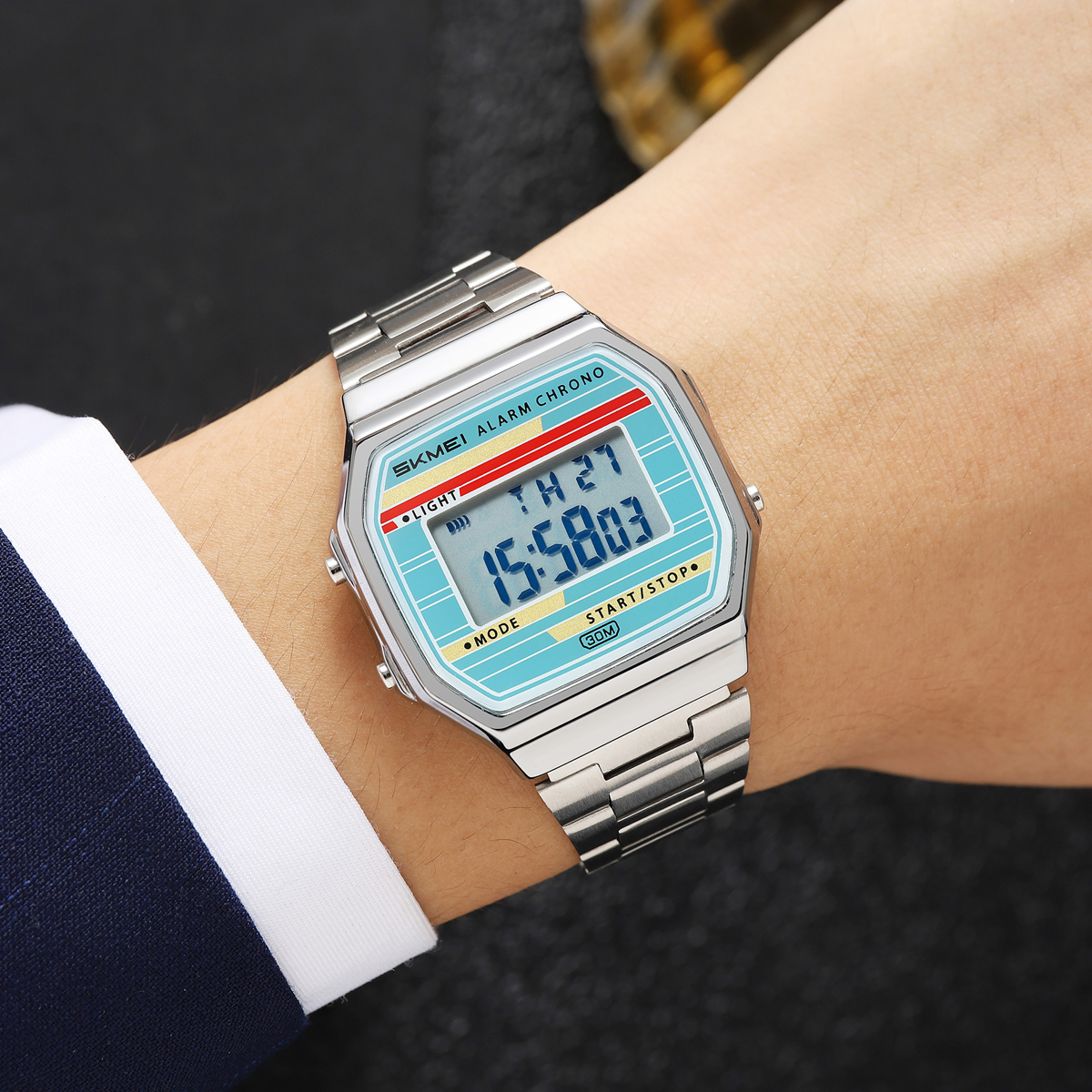 SKMEI 2514 Man Digital Watch Stainless Steel Band Water Proof Calender Watch Manufacturer