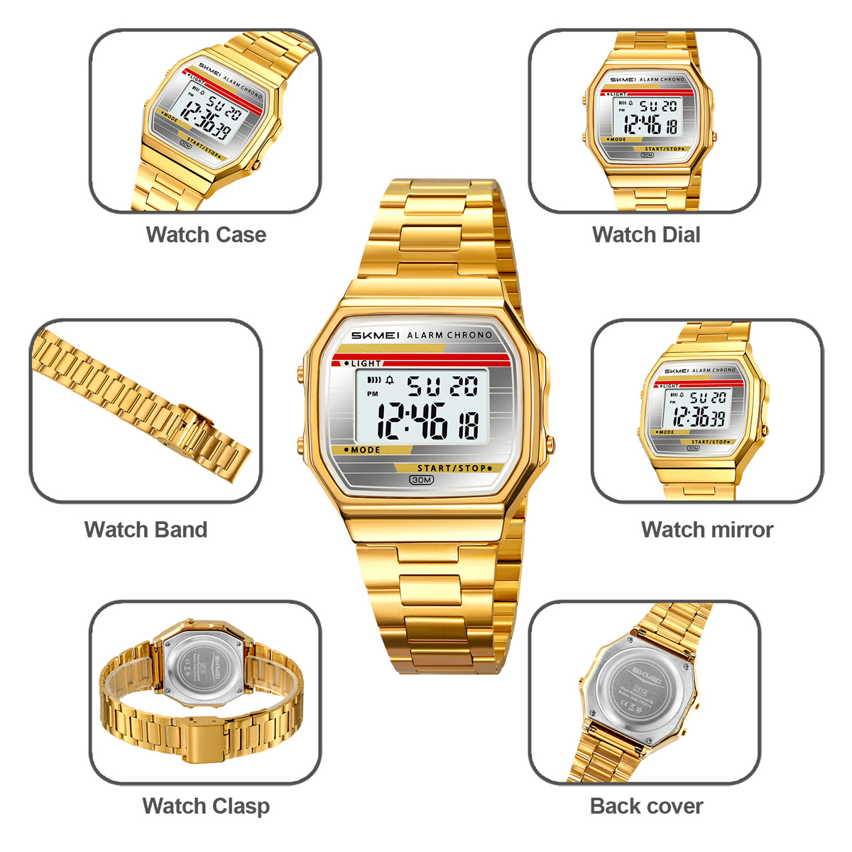 SKMEI 2514 Man Digital Watch Stainless Steel Band Water Proof Calender Watch Manufacturer