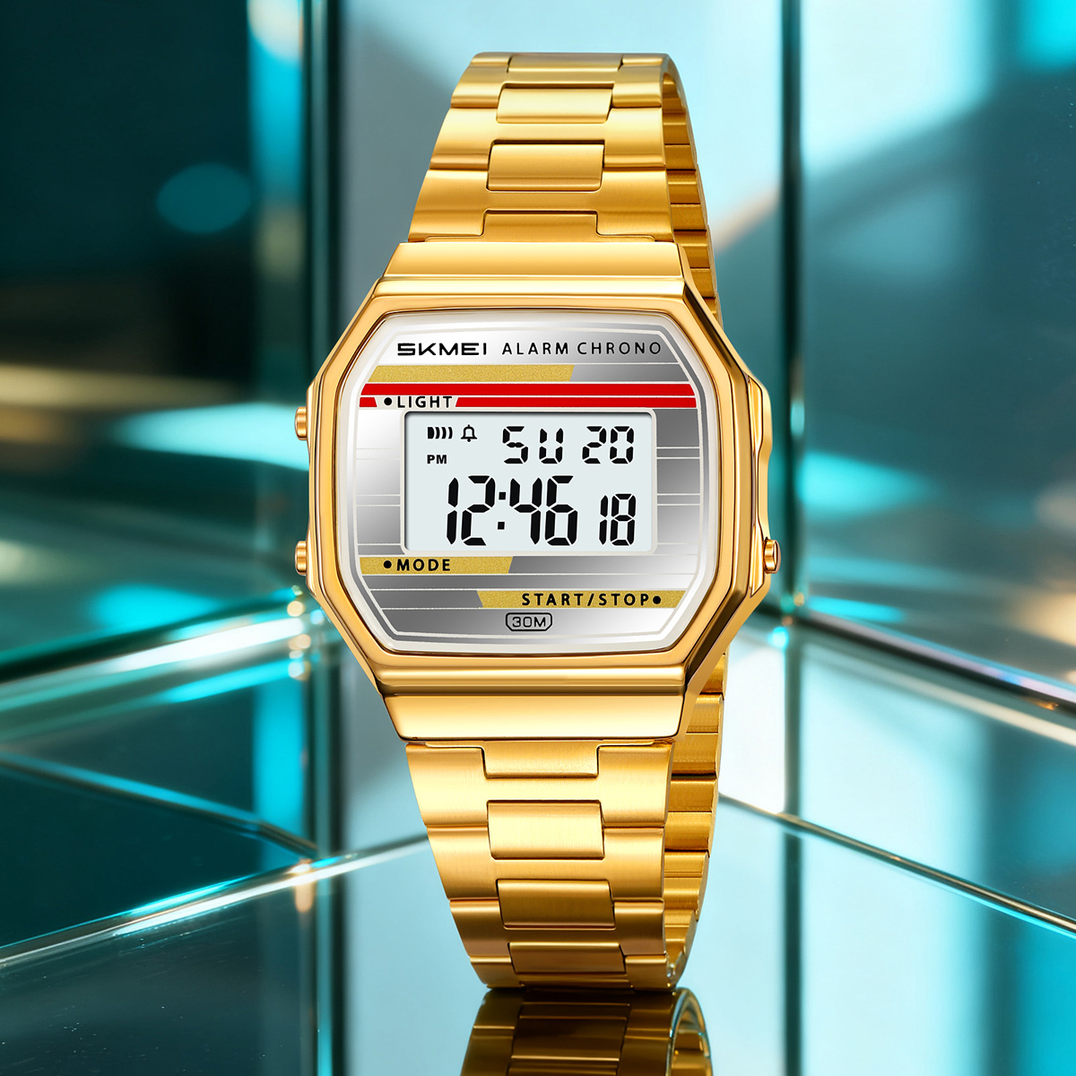 SKMEI 2514 Man Digital Watch Stainless Steel Band Water Proof Calender Watch Manufacturer