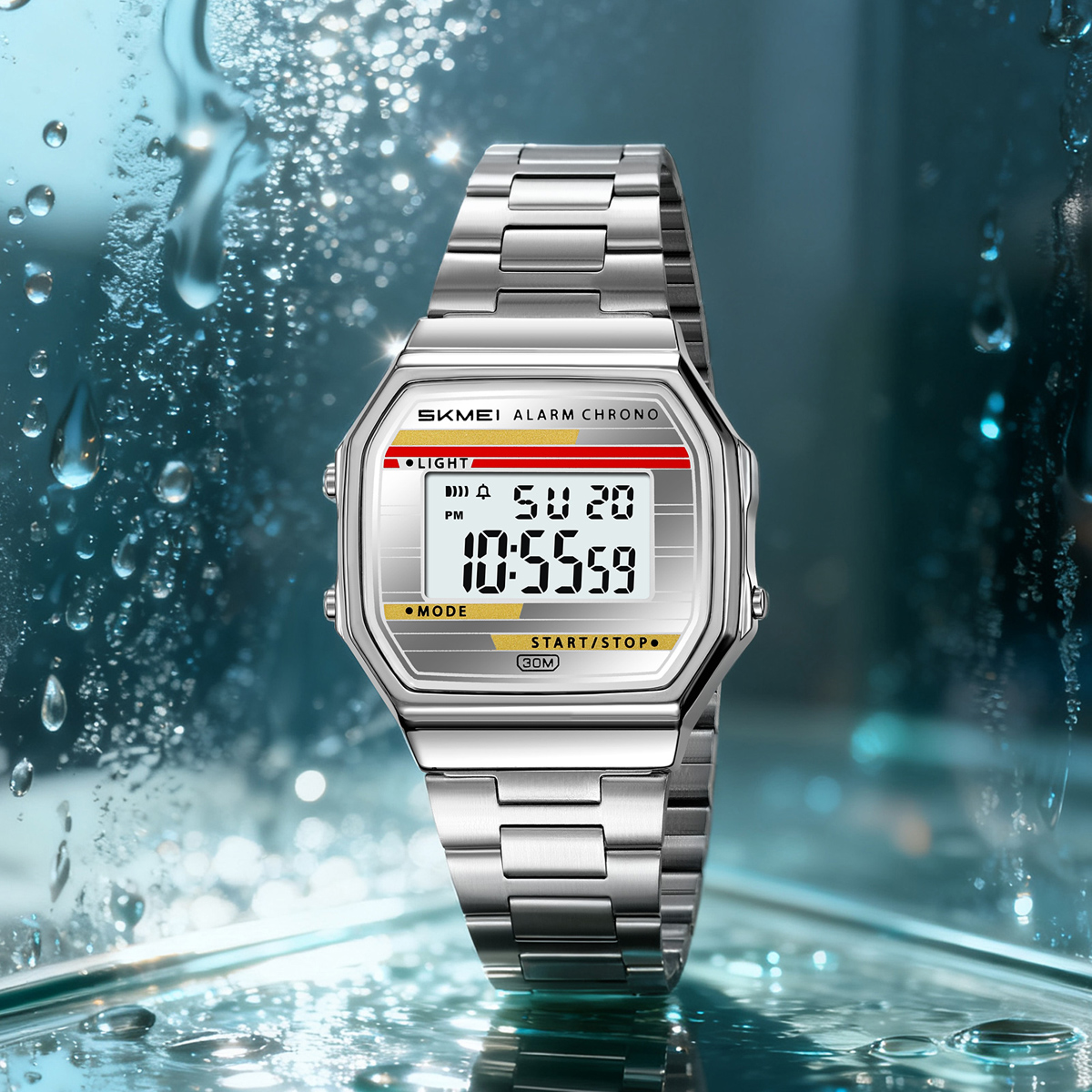 SKMEI 2514 Man Digital Watch Stainless Steel Band Water Proof Calender Watch Manufacturer