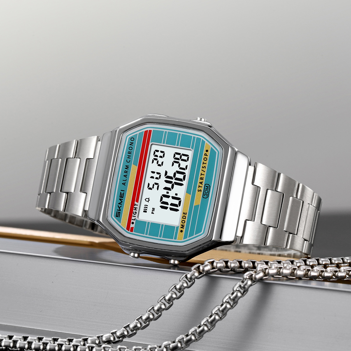 SKMEI 2514 Man Digital Watch Stainless Steel Band Water Proof Calender Watch Manufacturer