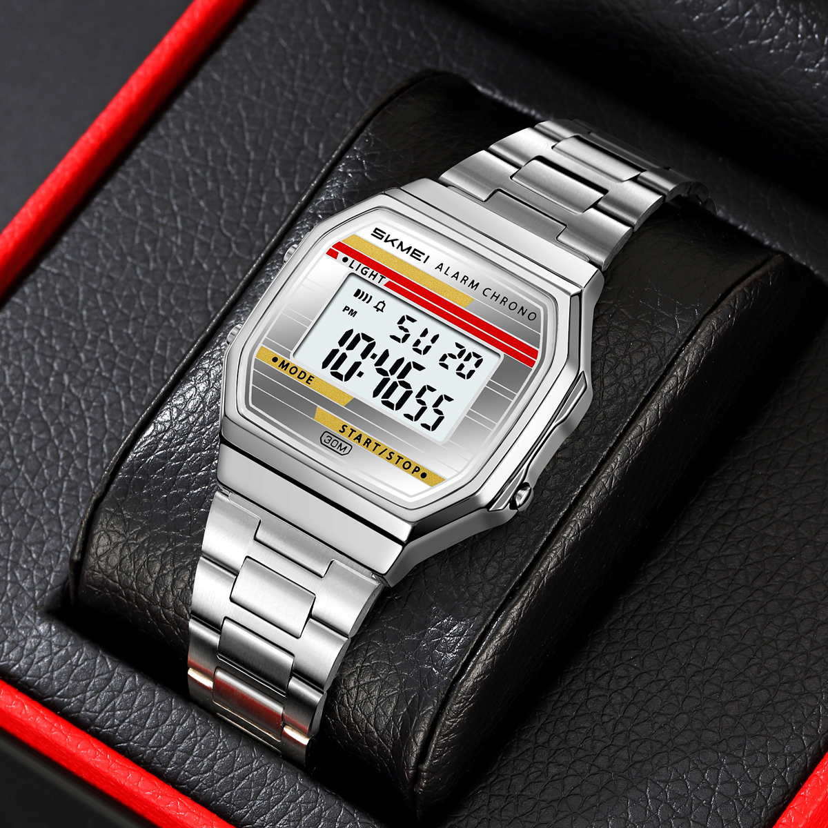 SKMEI 2514 Man Digital Watch Stainless Steel Band Water Proof Calender Watch Manufacturer