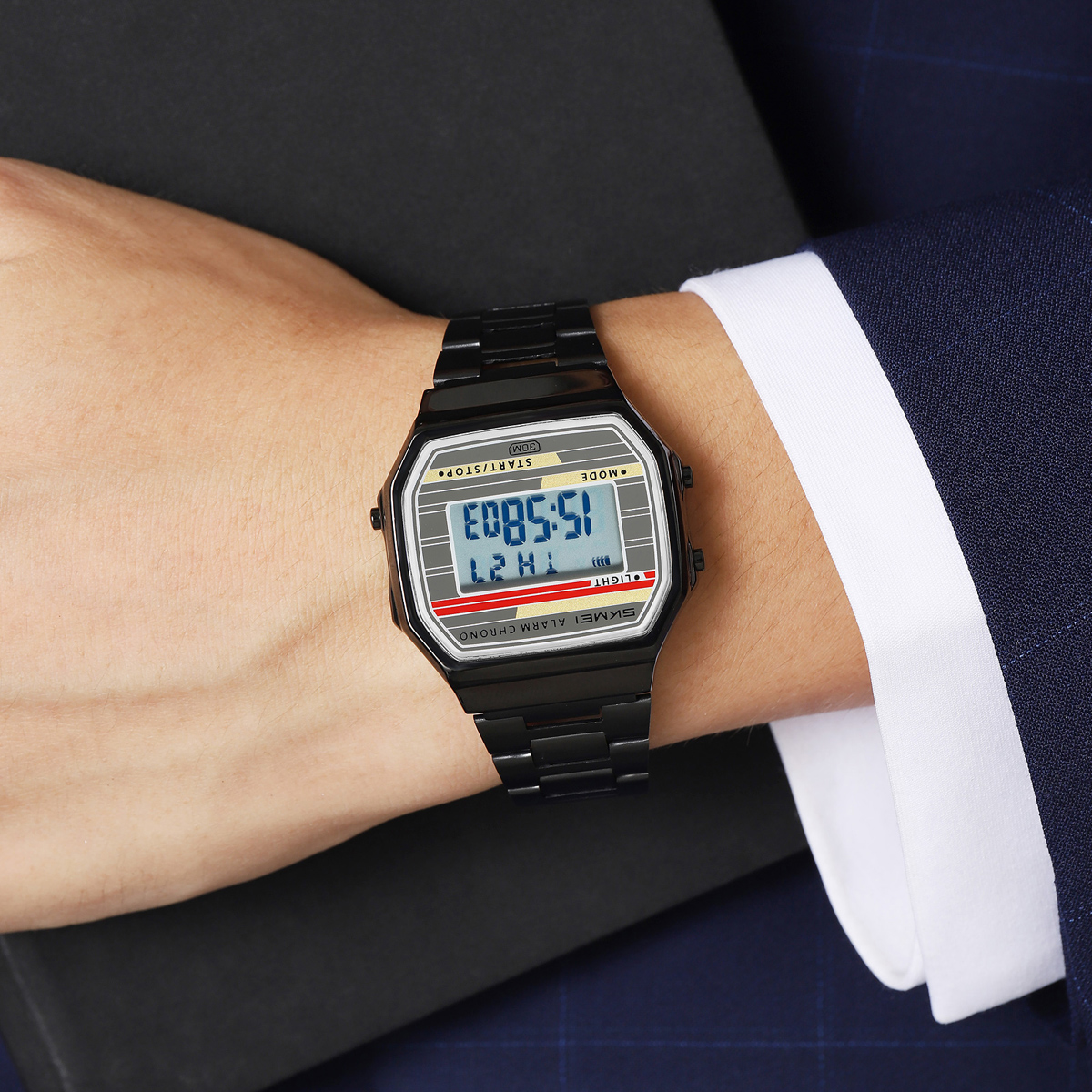 SKMEI 2514 Man Digital Watch Stainless Steel Band Water Proof Calender Watch Manufacturer