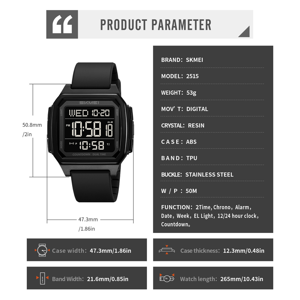 Skmei 2515 Sport Water Resistant Wholesale Men Digital Mens Watches in Wristwatches